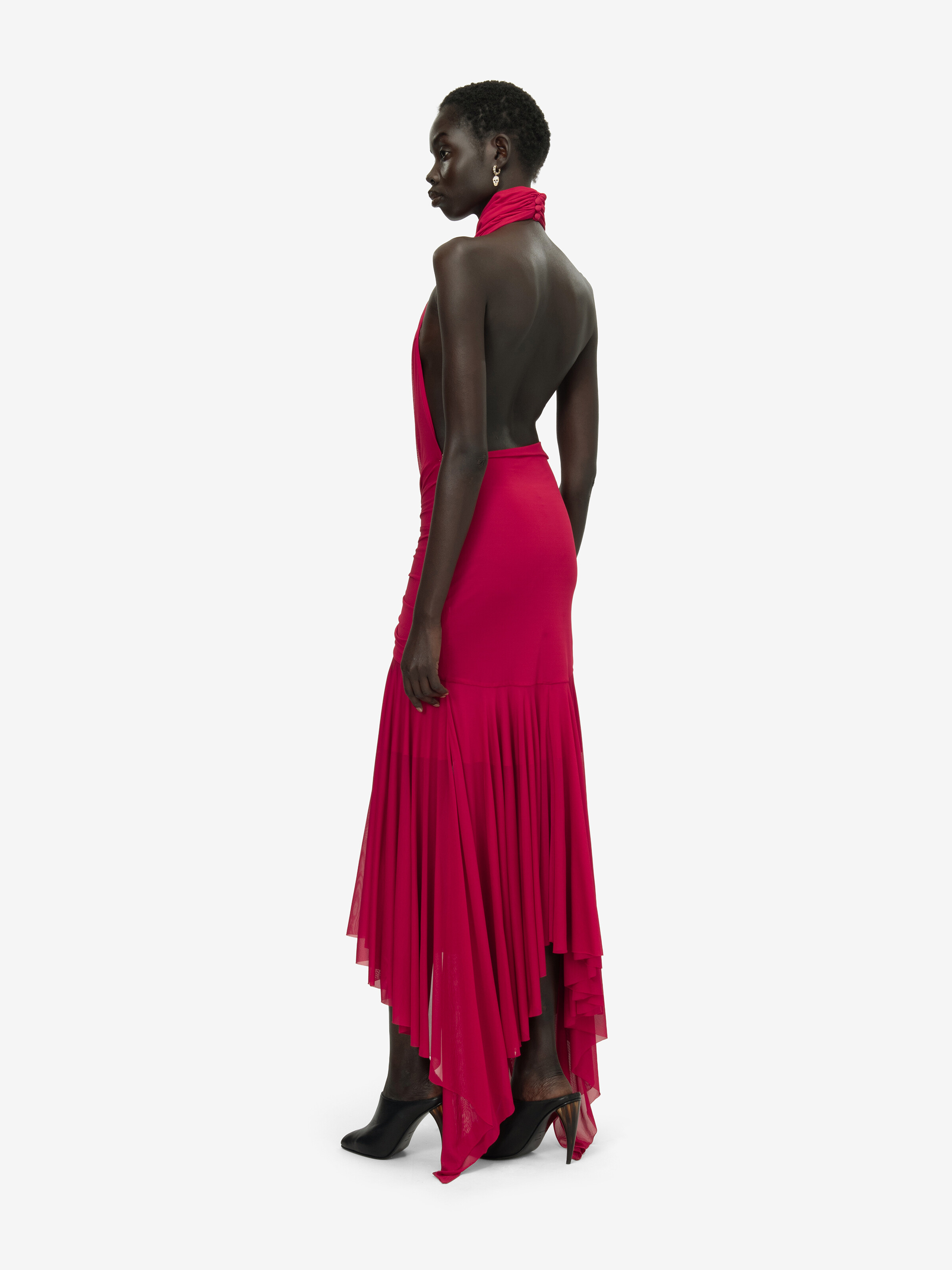 Women's Asymmetric Draped Dress in Red in Fabric: 100% Viscose, Lining: 75% Polyamide, 25% Elastane | Alexander McQueen - image 4