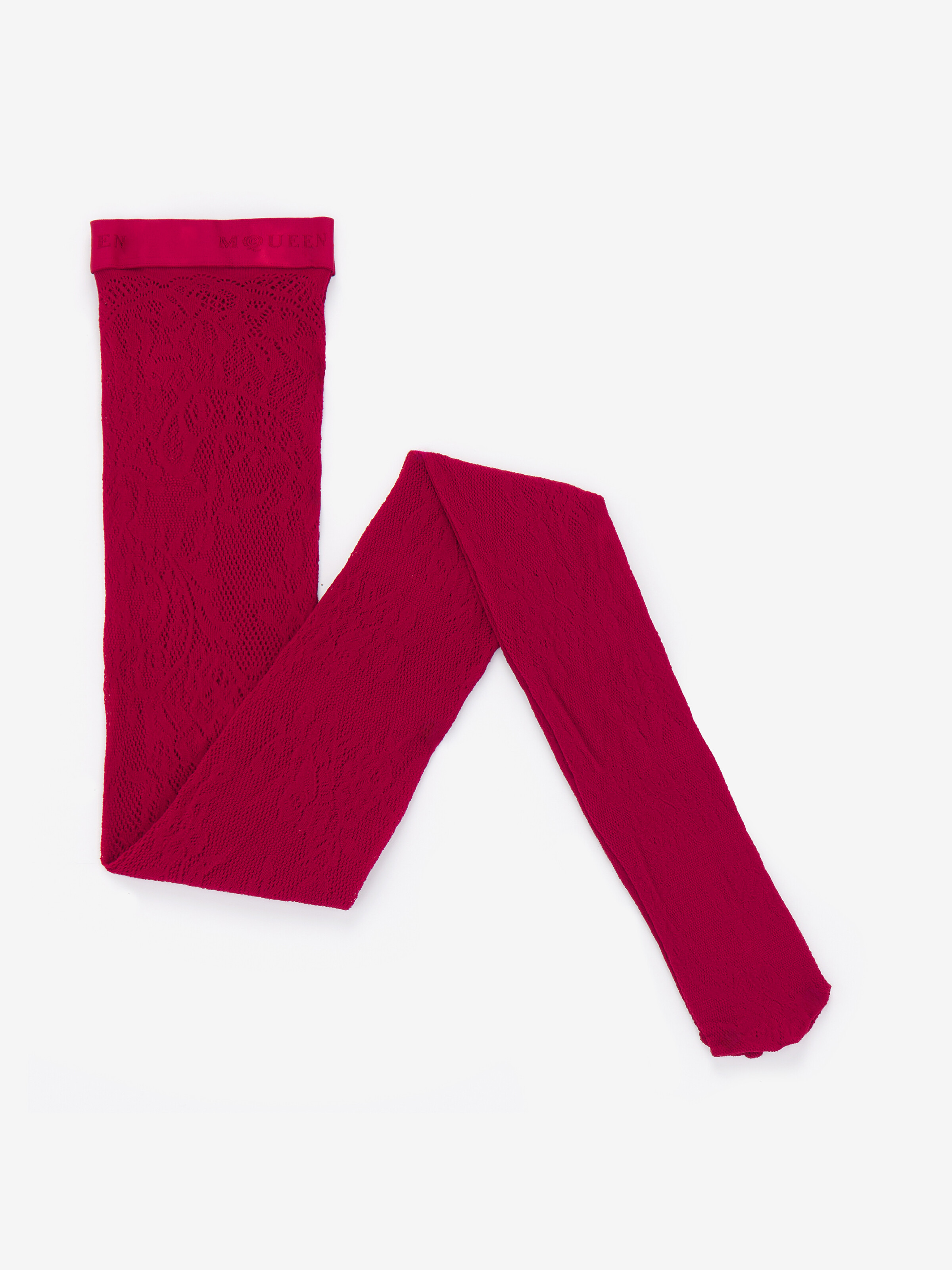 Women's Floral Lace Tights in Crimson in 80% Polyamid, 20% Elastane | Alexander McQueen - image 3