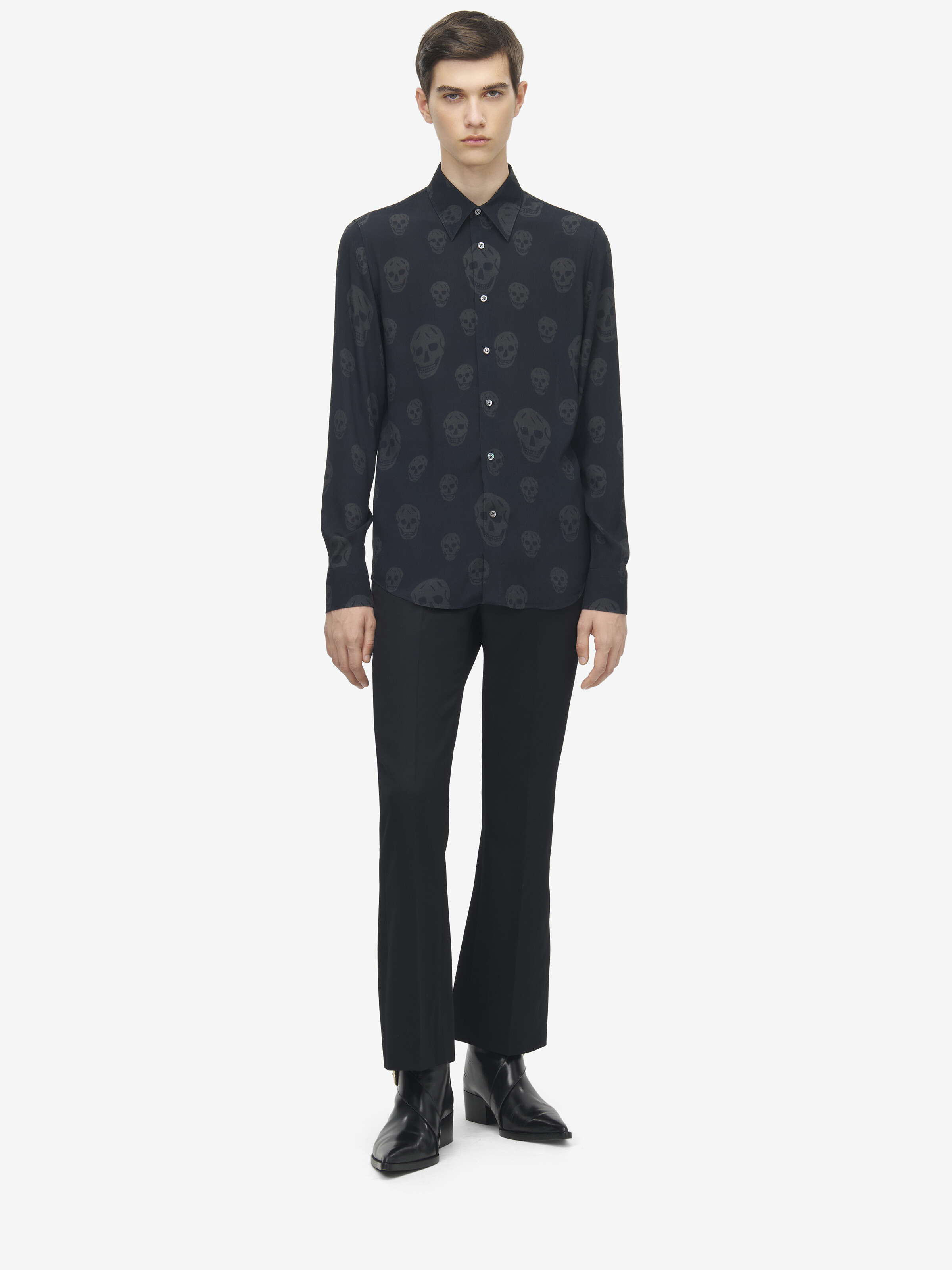 Men's Skull Print Shirt in Black in 100% Viscose | Alexander McQueen - image 2