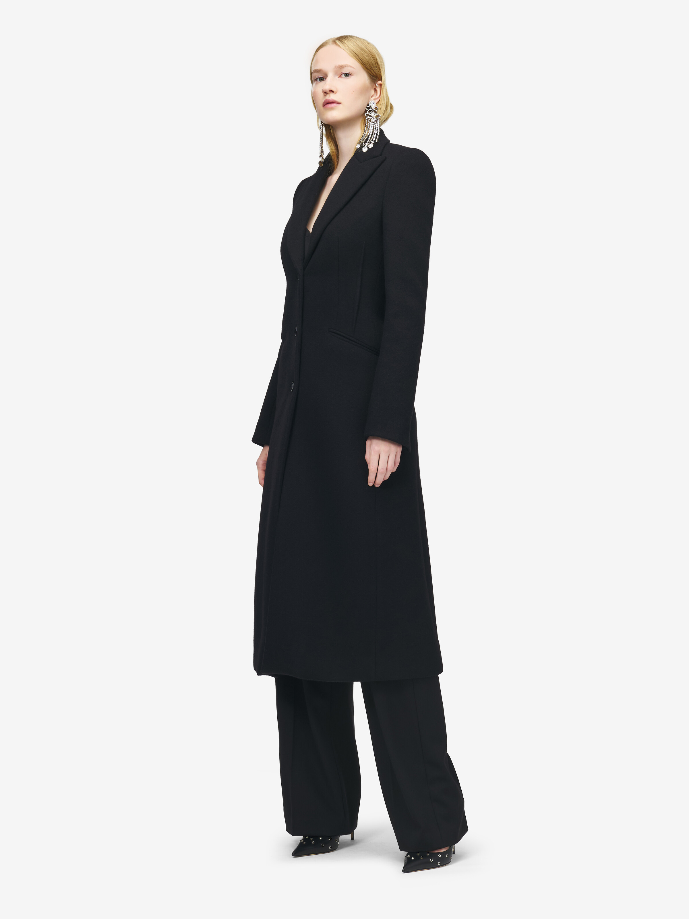 Women's Wool Felt Single-breasted Coat in Black in 100% Wool | Alexander McQueen - image 4