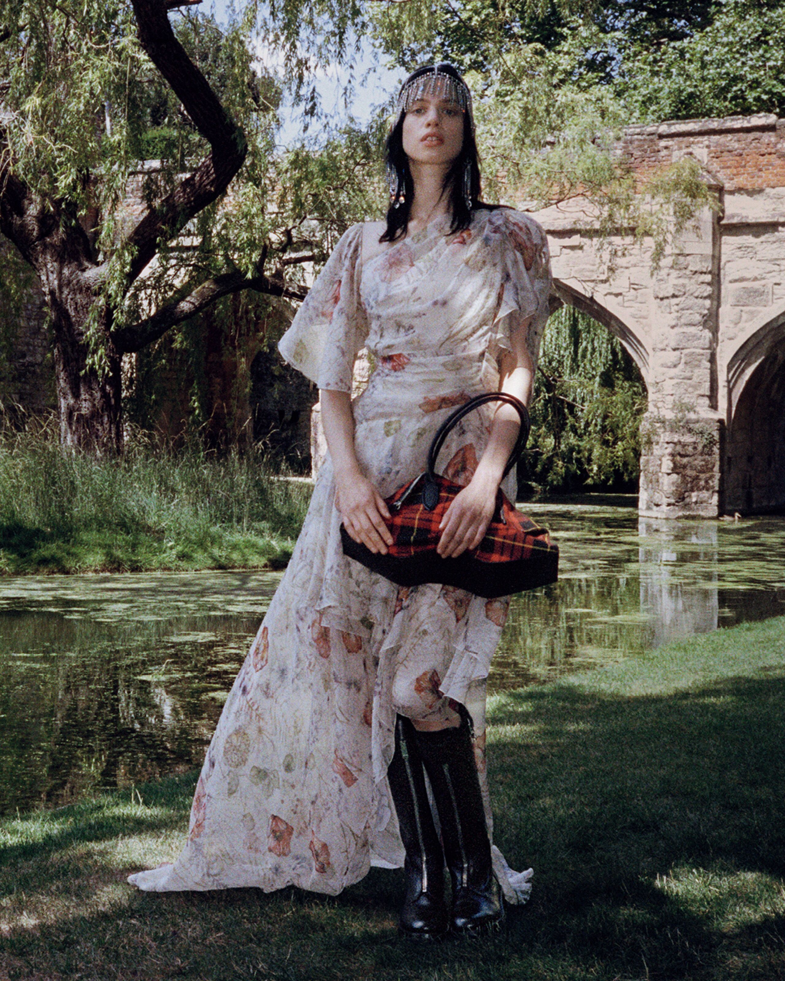 McQueen meadow floral print dress and Manta bag