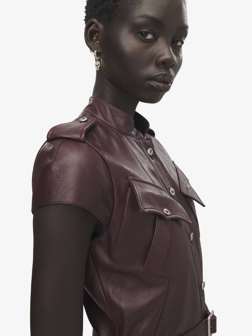 Midi-Kleid aus Leder im Uniform-Stil | Alexander McQueen - image 5
