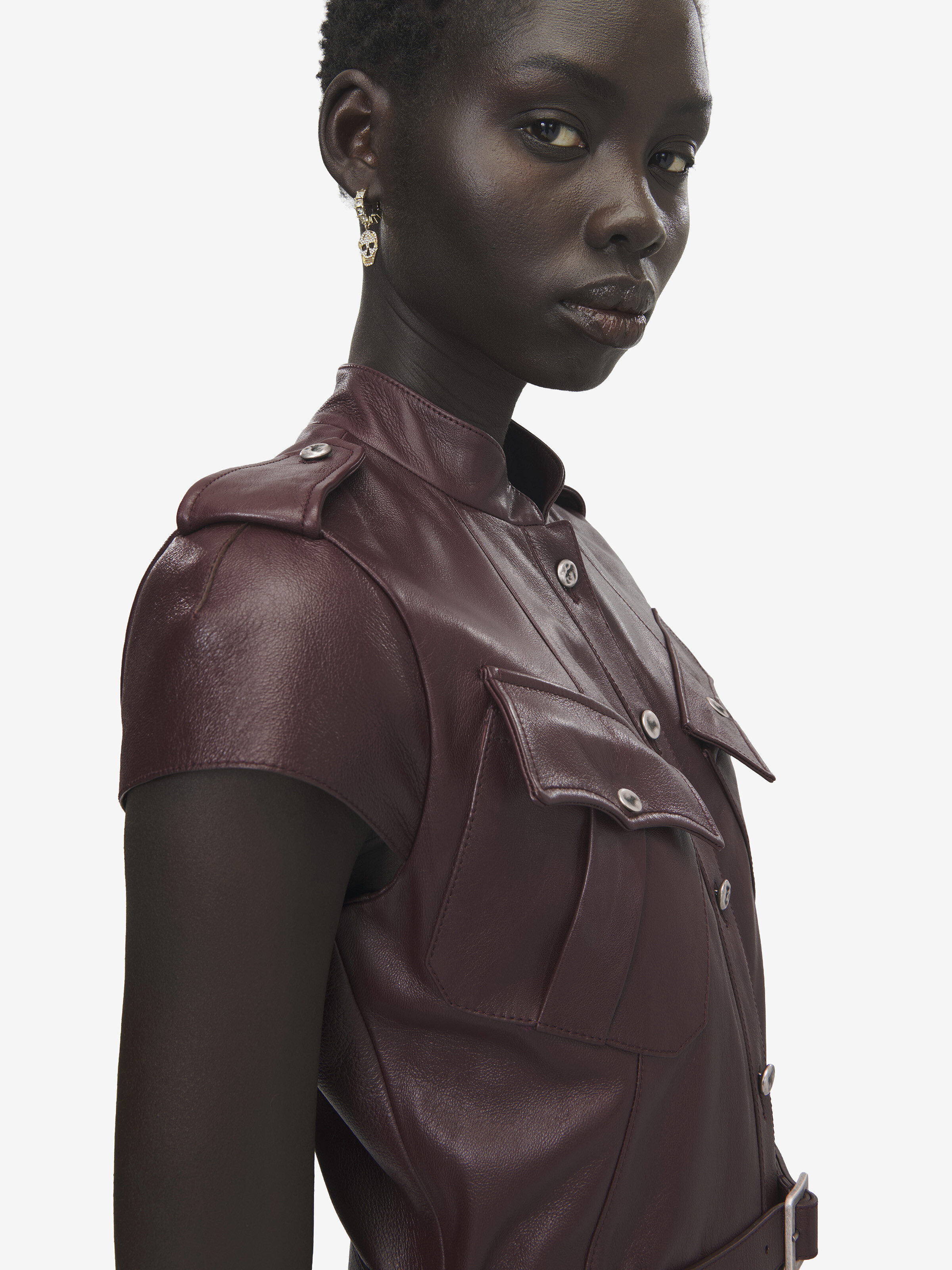 Midi-Kleid aus Leder im Uniform-Stil Damen für Burgunder in Lamm Leder | Alexander McQueen - image 5