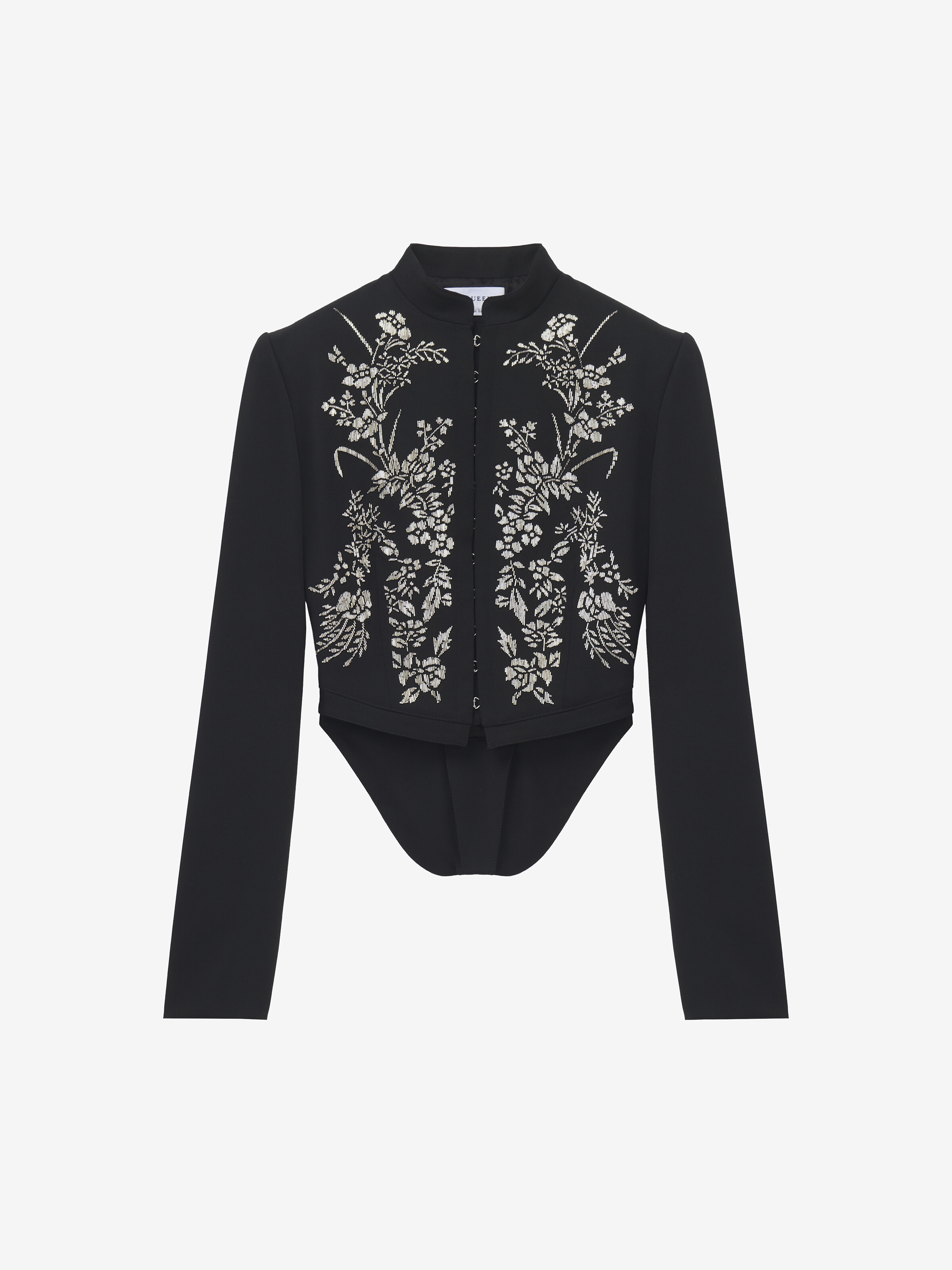 Women's Floral Embroidery Cropped Jacket in Black in 100% Wool | Alexander McQueen - image 1
