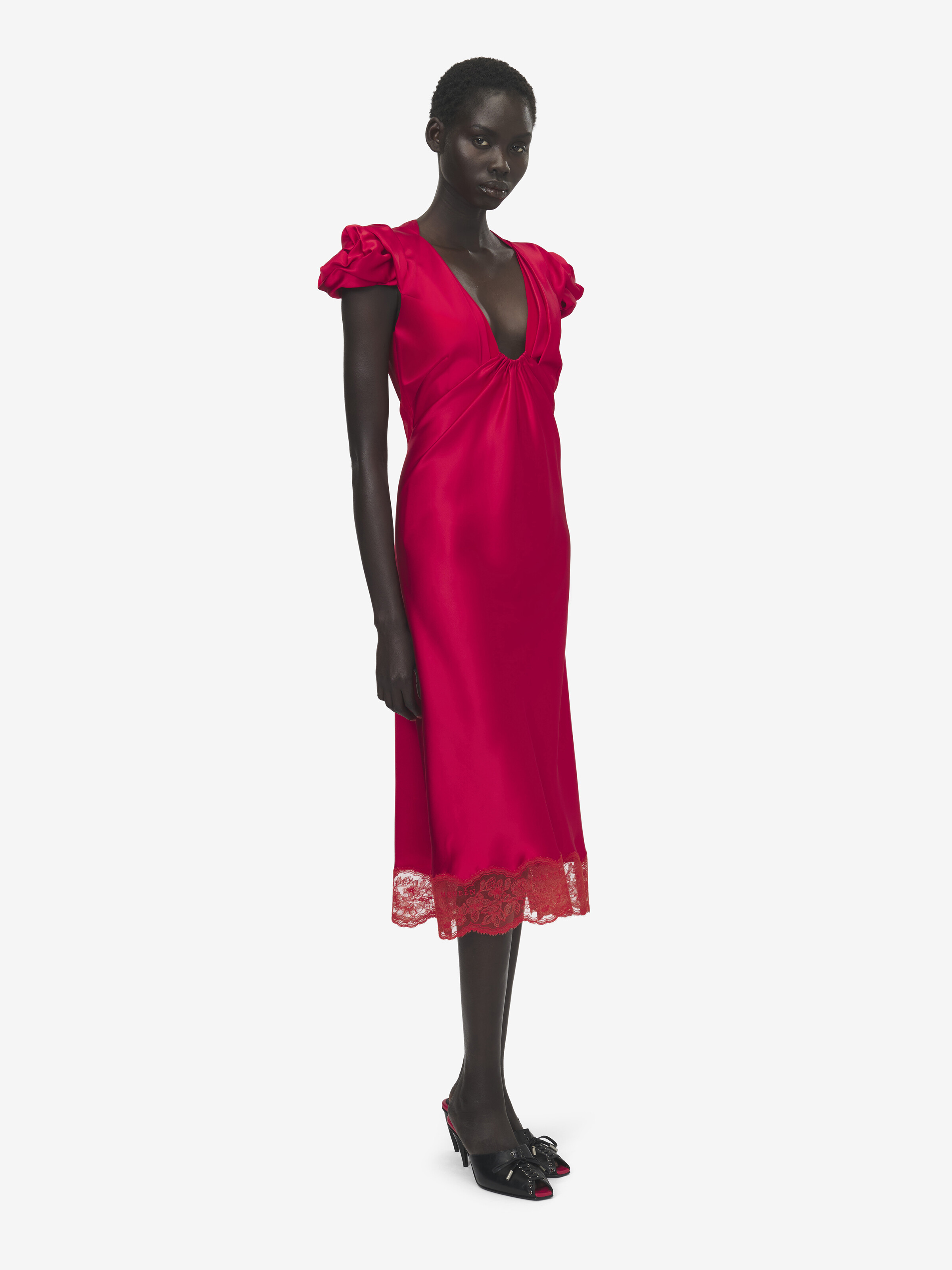 Robe midi à manches froncées pour Femme en Rouge in 100% Viscose | Alexander McQueen - image 3