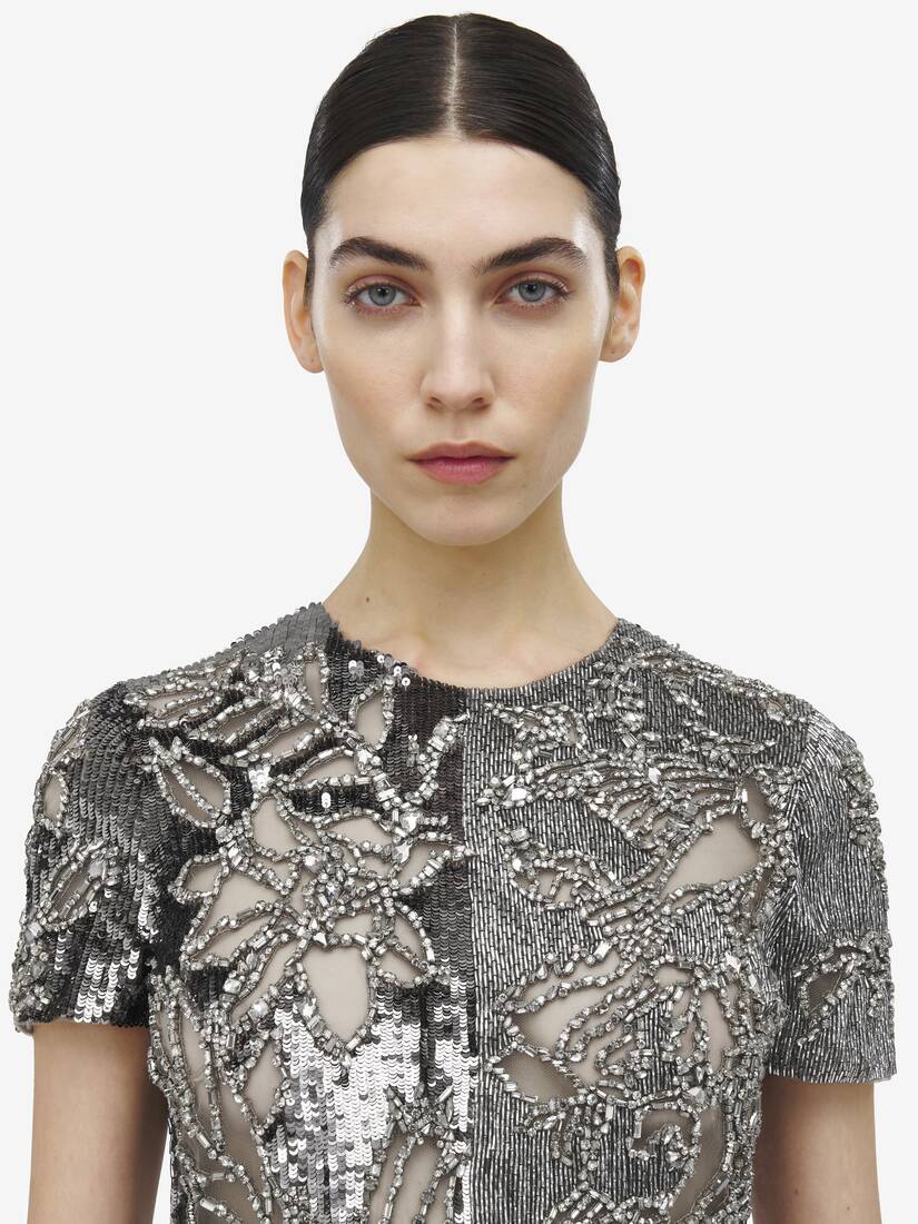 Crystal Stencil Embroidery Mini Dress