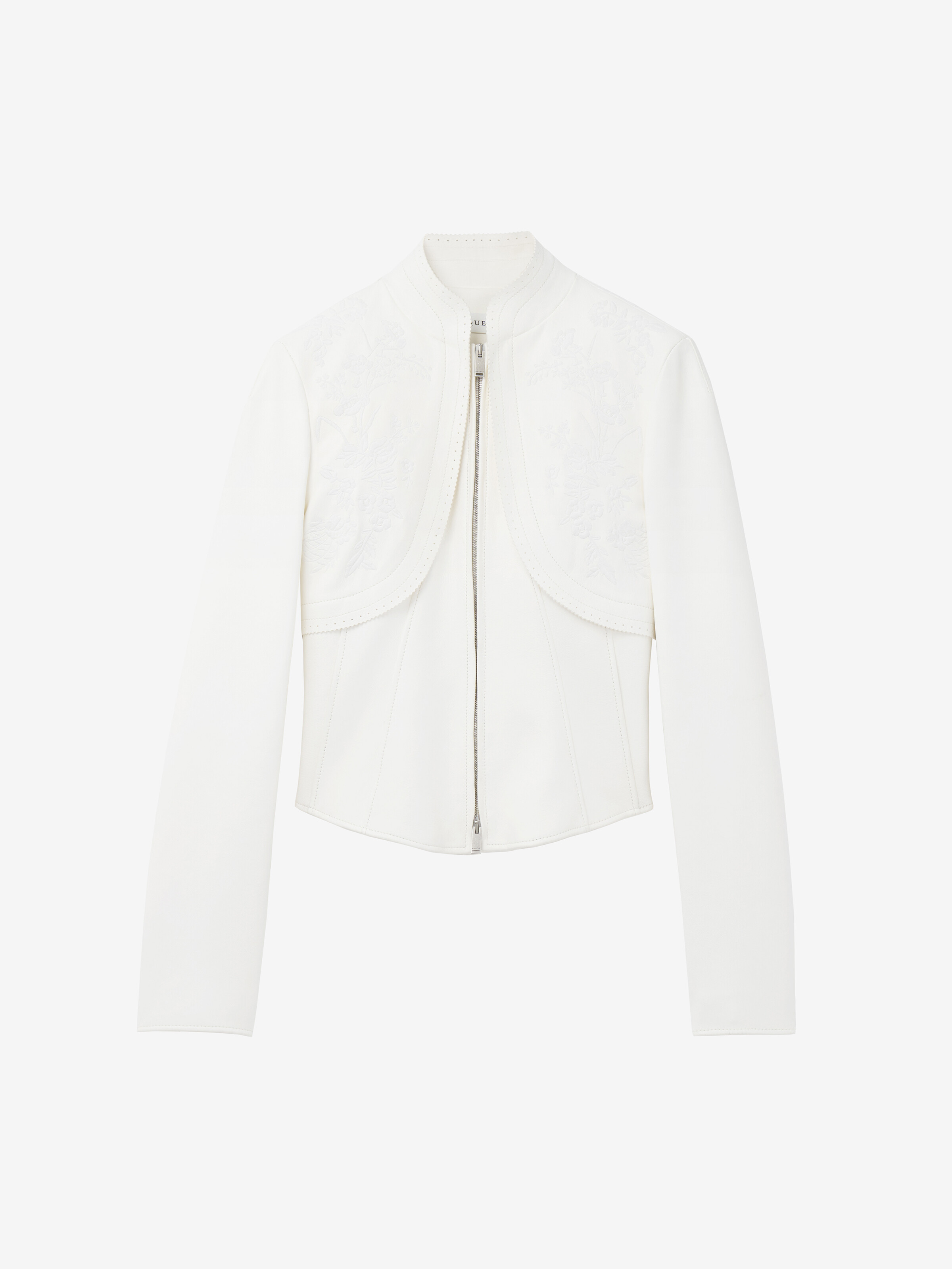 Women's Floral Embroidery Leather Jacket in White in Lamb Leather | Alexander McQueen - image 1