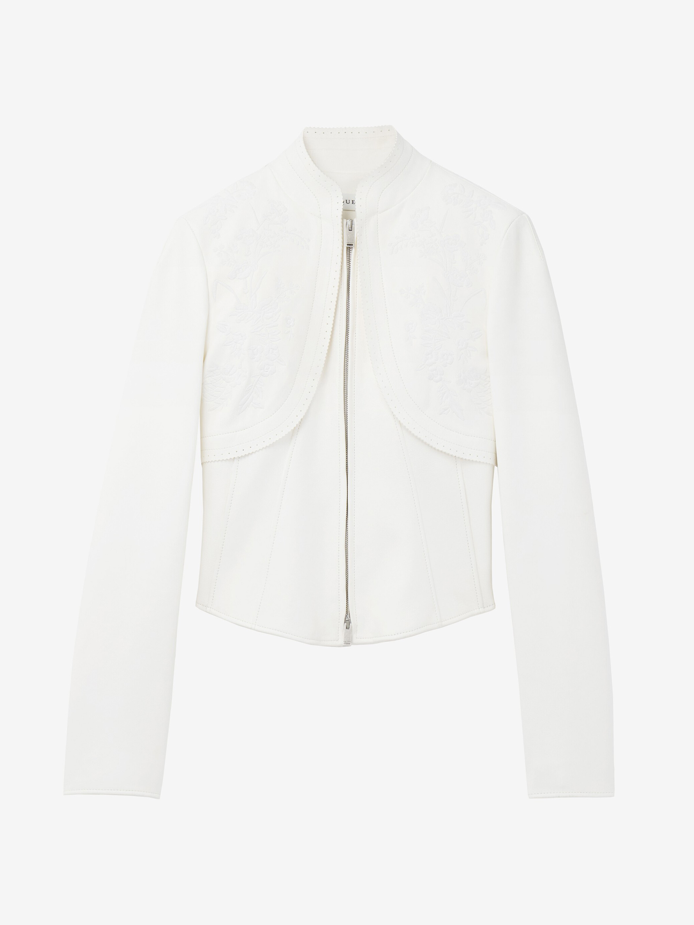 Veste en cuir à broderie florale