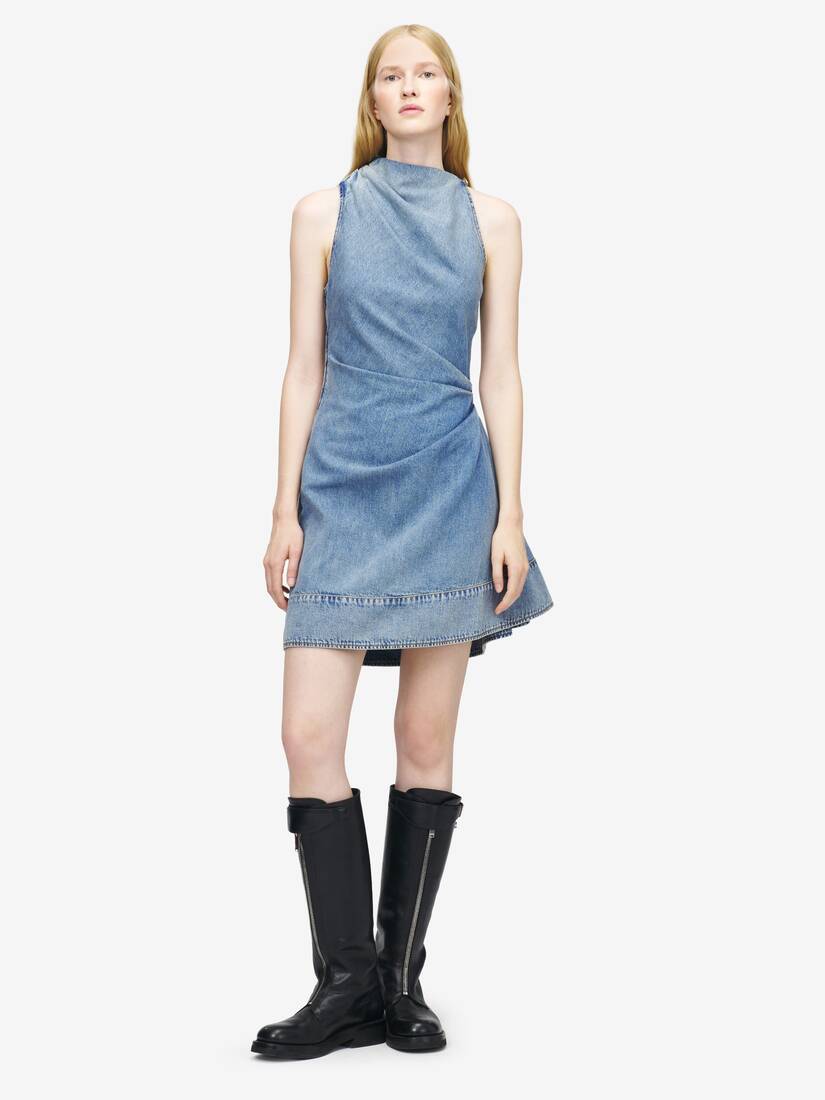Denim Asymmetric Mini Dress | Alexander McQueen - image 2