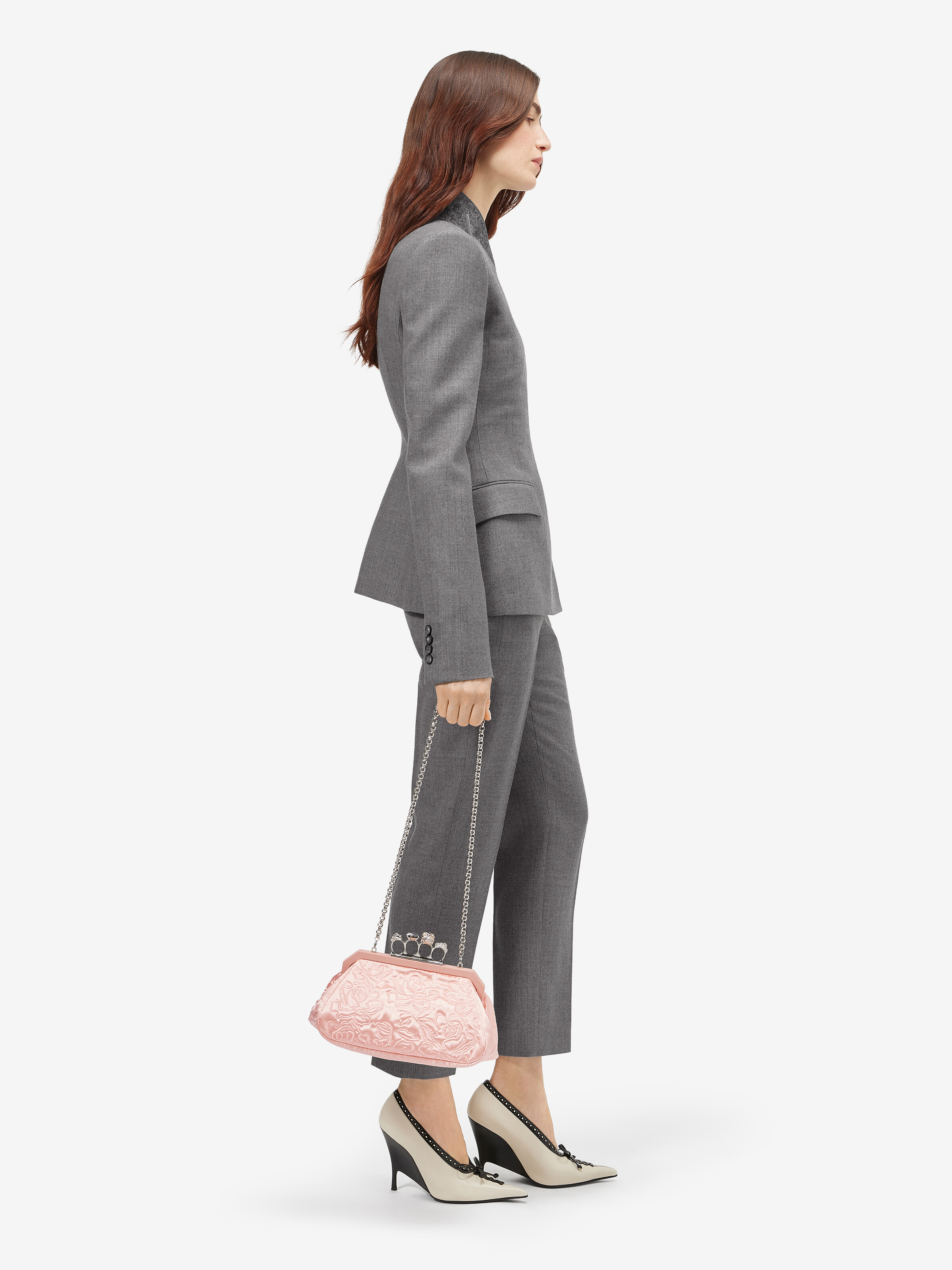 Women's Wool Pinstripe Cross Lapel Jacket in Grey in 100% wool -  lining: 100% viscose -  filling: 100% polyester | Alexander McQueen - image 3