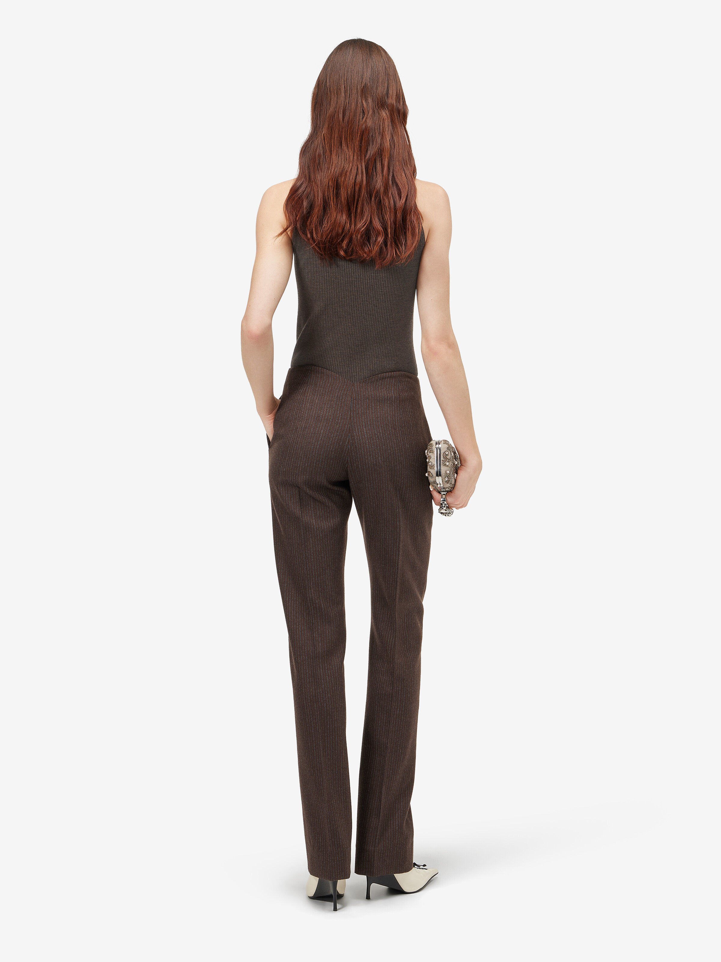 Women's Knit Feathers Top in Brown in 100% Wool - fabric 2: 60% Cotton, 22% Polyamide, 13th Mohair, 5% Wool | Alexander McQueen - image 4
