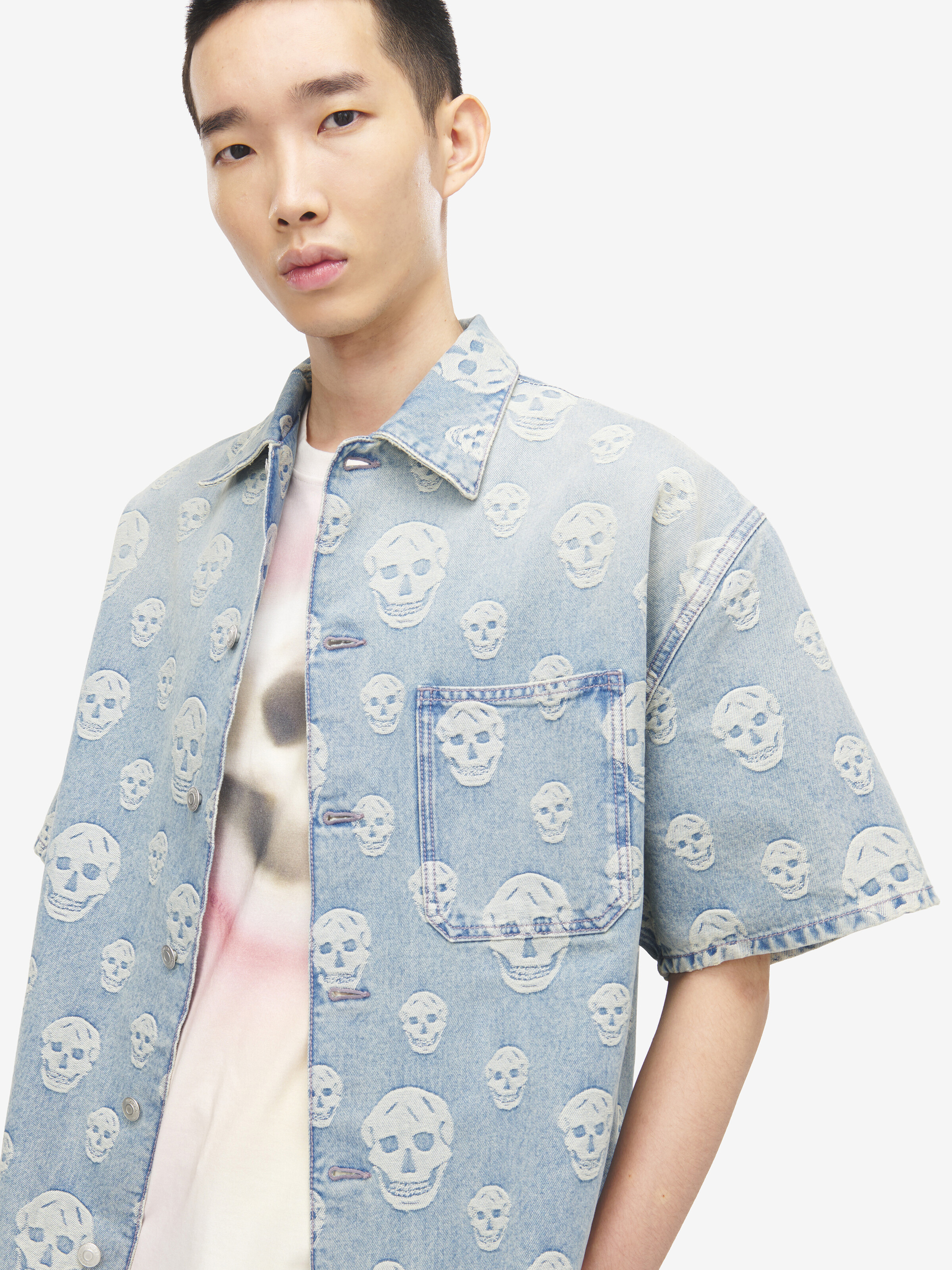 スカル ジャカード デニム シャツ in 本体: 100% コットン, 裏地: 65% ポリエステル, 35% コットン | Alexander McQueen - image 5