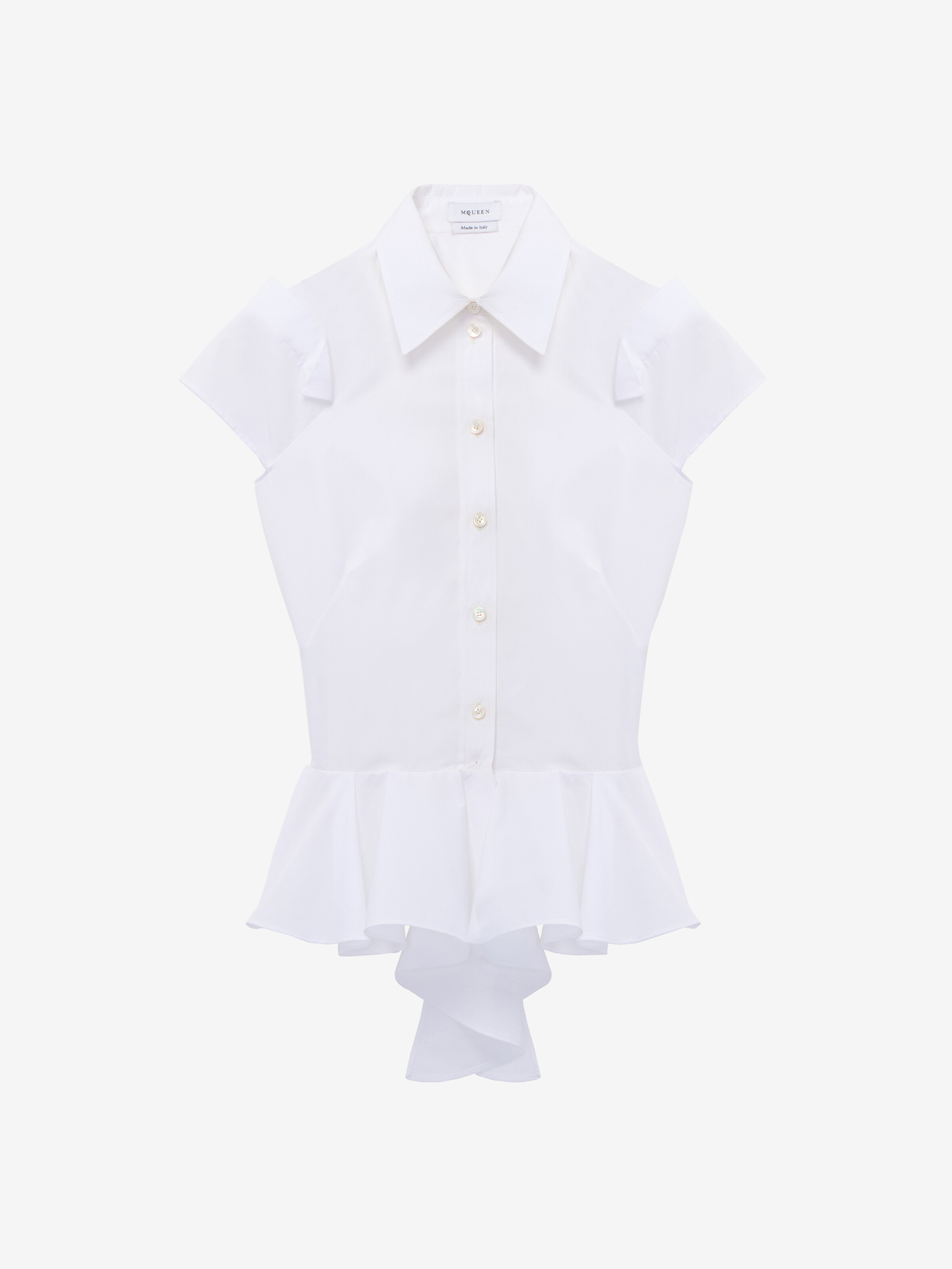 Chemise À Manches Courtes À Basque Drapée pour Femme en Blanc Optique in 100% Coton | Alexander McQueen - image 1