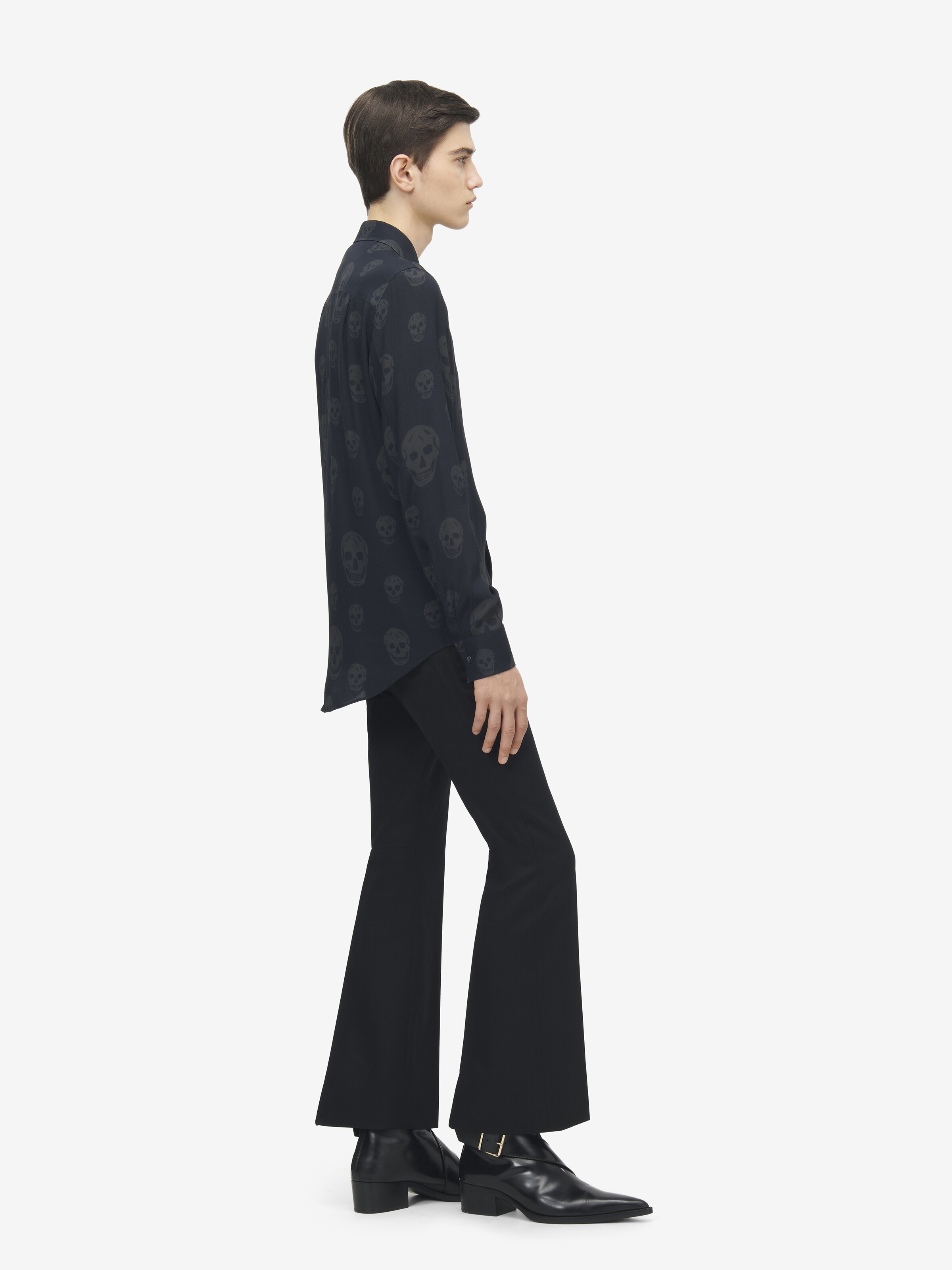 Men's Skull Print Shirt in Black in 100% Viscose | Alexander McQueen - image 4