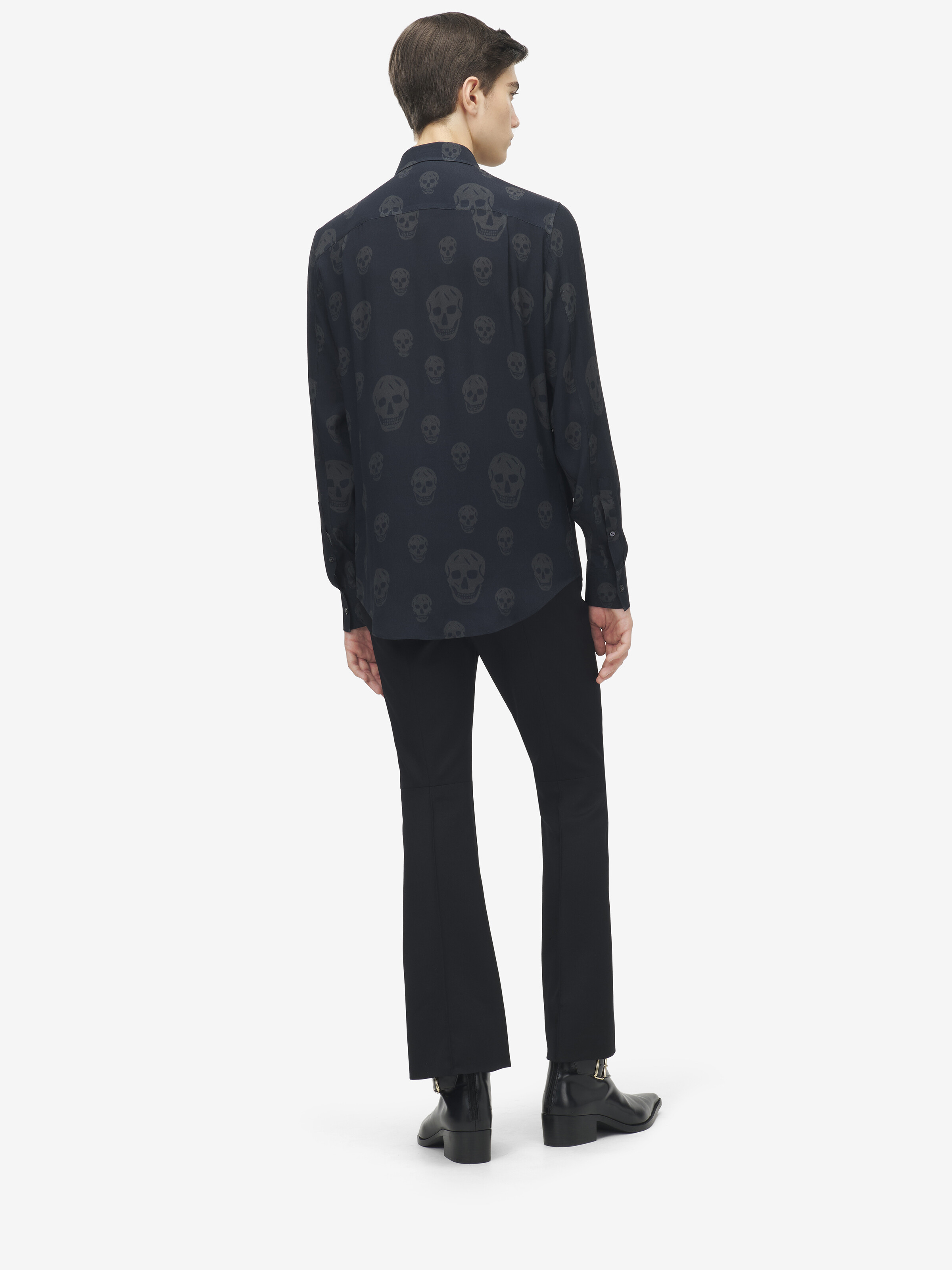 Men's Skull Print Shirt in Black in 100% Viscose | Alexander McQueen - image 4