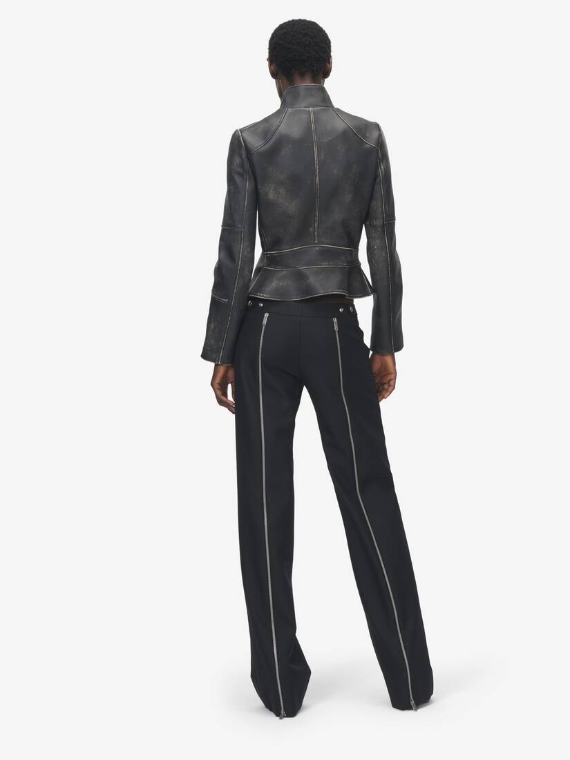 Brushed Leather Cropped Jacket | Alexander McQueen - image 4