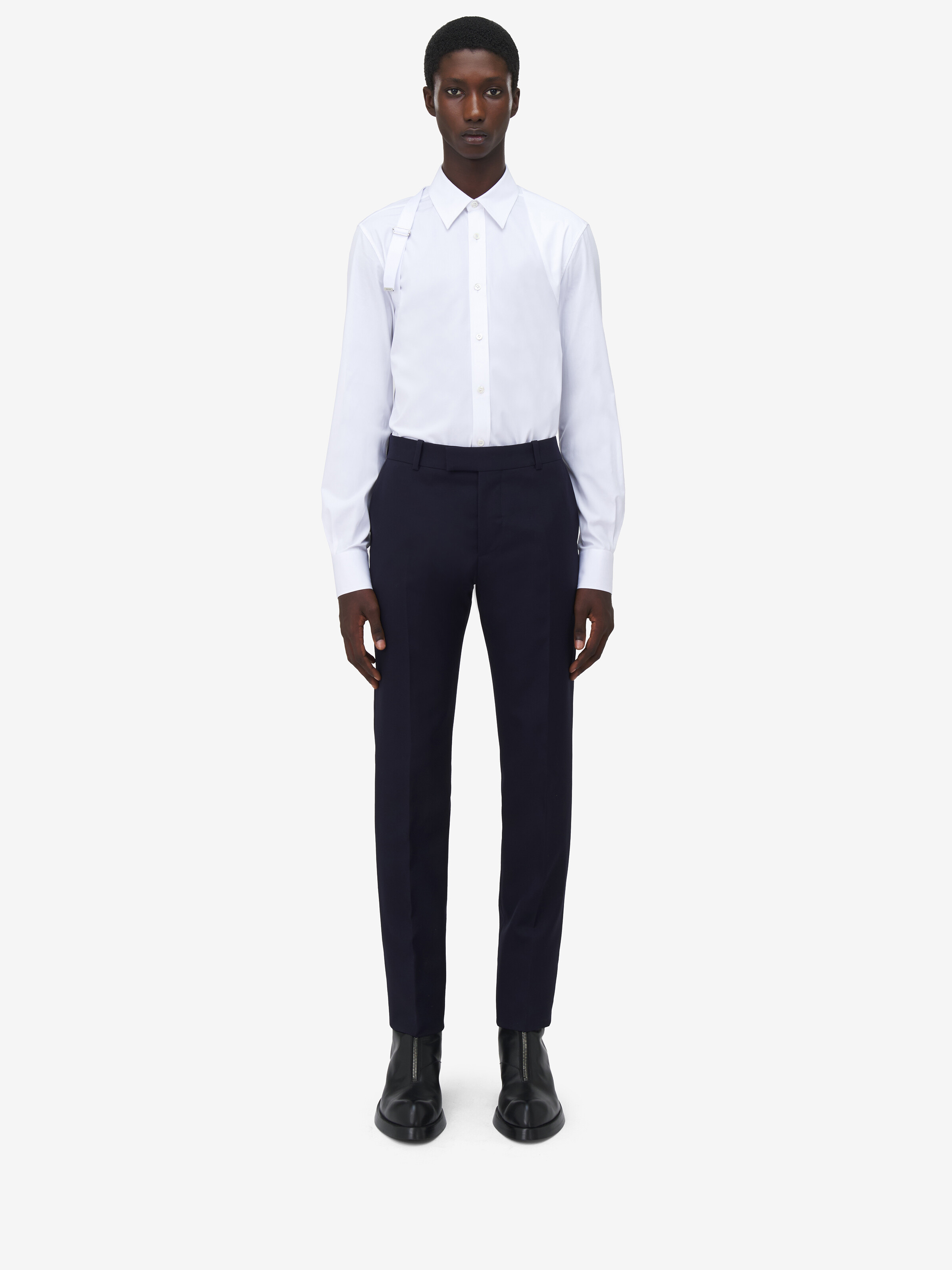 Men's Low-waisted Cigarette Trousers in Navy in 100% Wool | Alexander McQueen - image 2