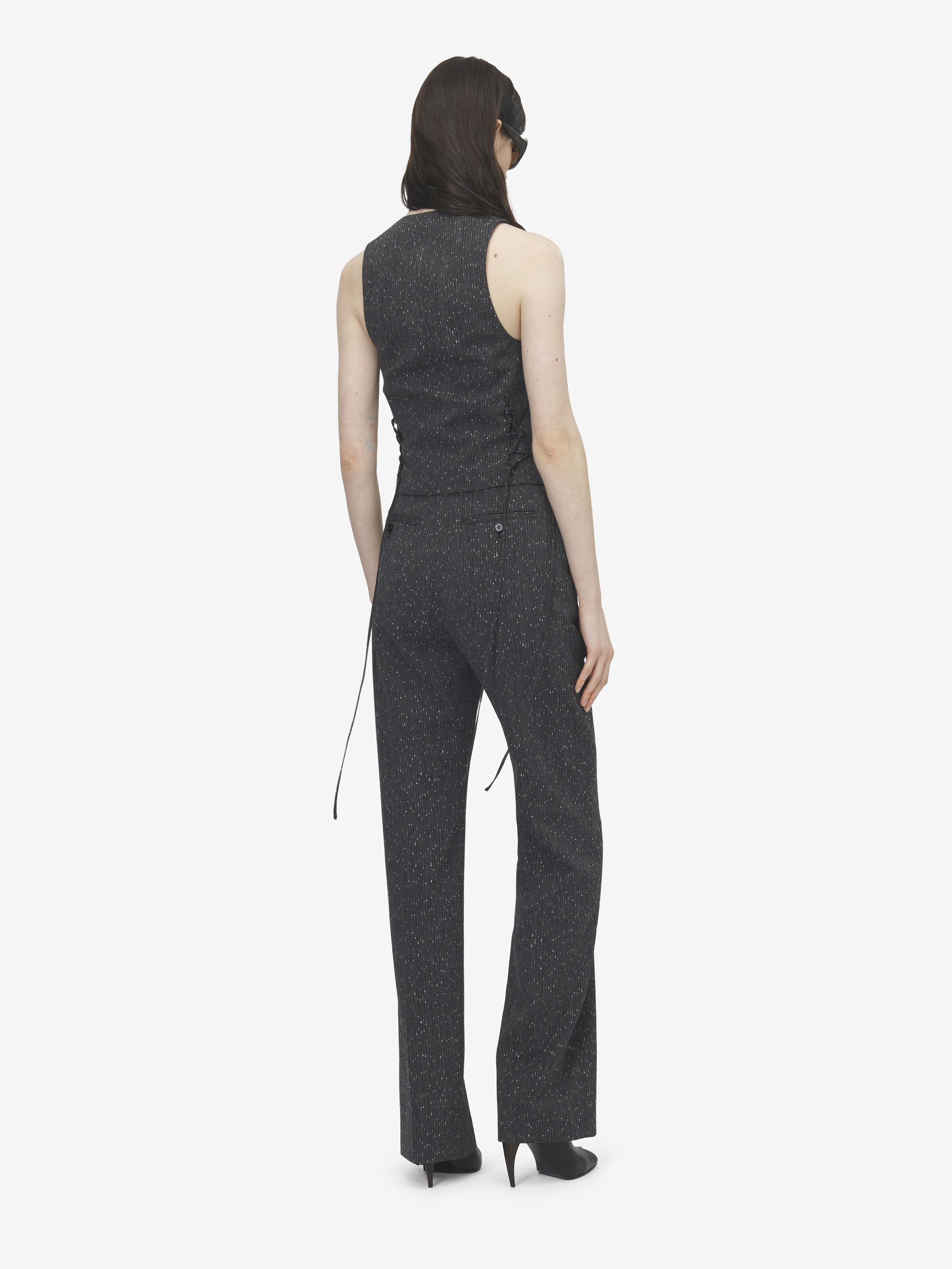 Gilet à corset lacé, à motif rayé moucheté pour Femme en Gris in 99% Laine, 1% Polyamide | Alexander McQueen - image 4