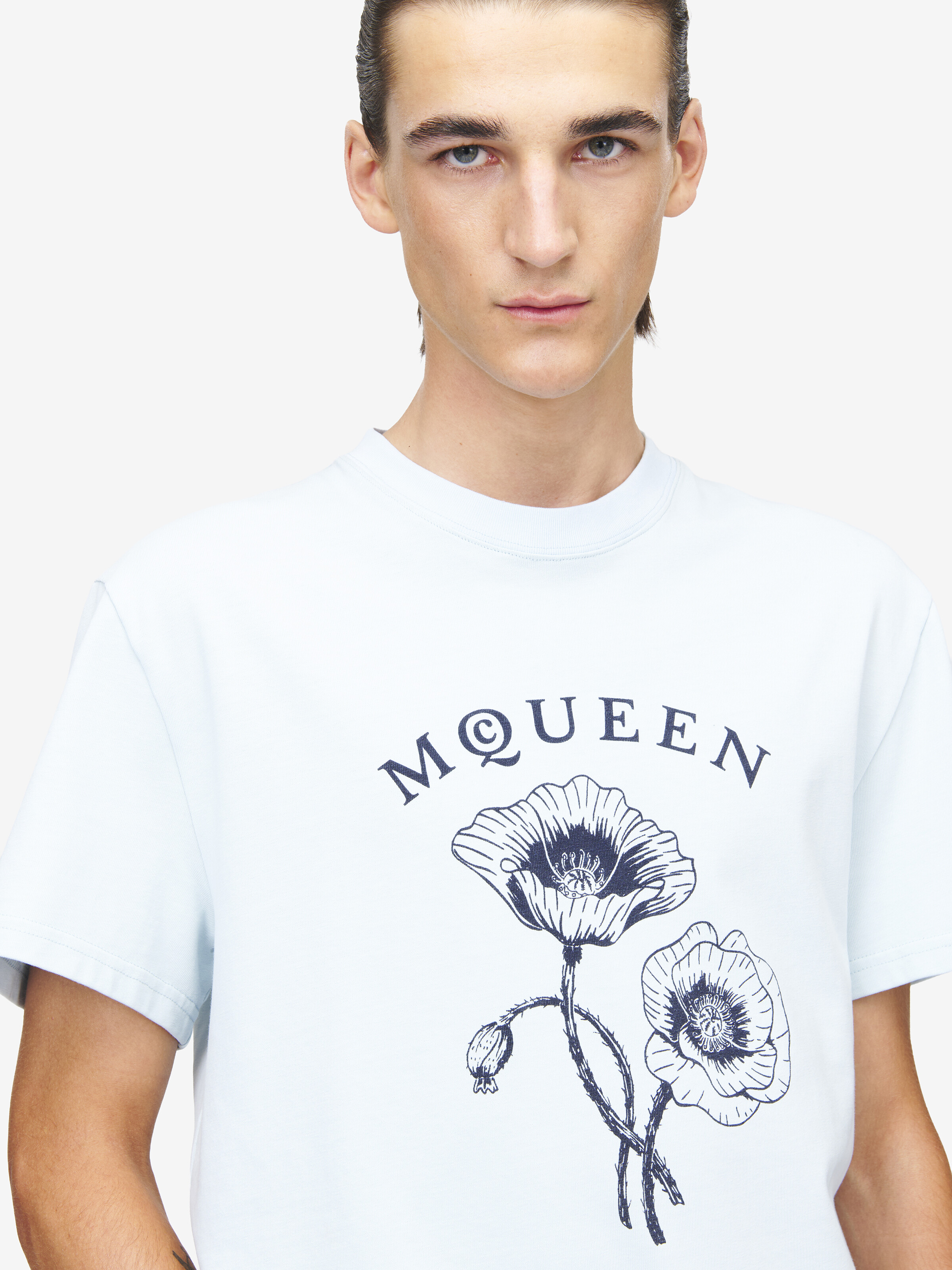 Men's McQueen Poppy T-shirt in Light Blue in 100% Cotton | Alexander McQueen - image 6