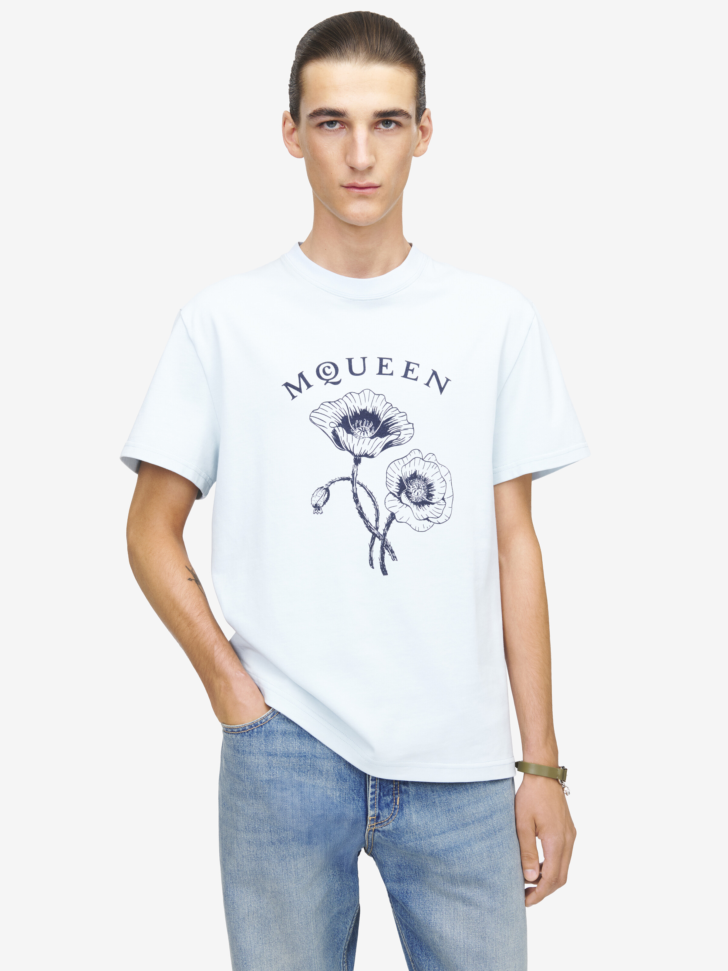 Men's McQueen Poppy T-shirt in Light Blue in 100% Cotton | Alexander McQueen - image 6