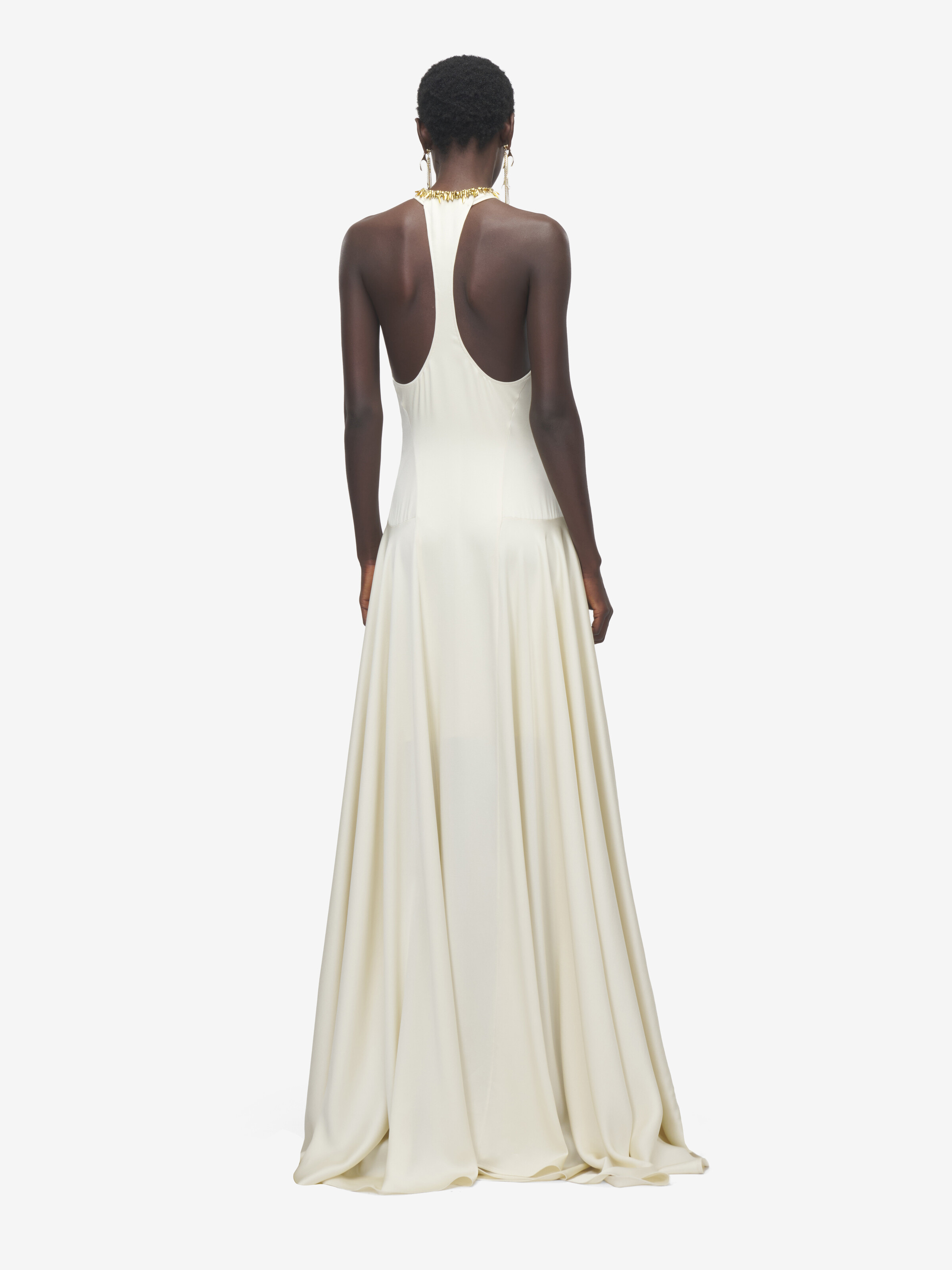 Women's Gold Leaves And Crystal Embroidery Evening Dress in Cream in 61% Viscose, 39% Acetate | Alexander McQueen - image 4