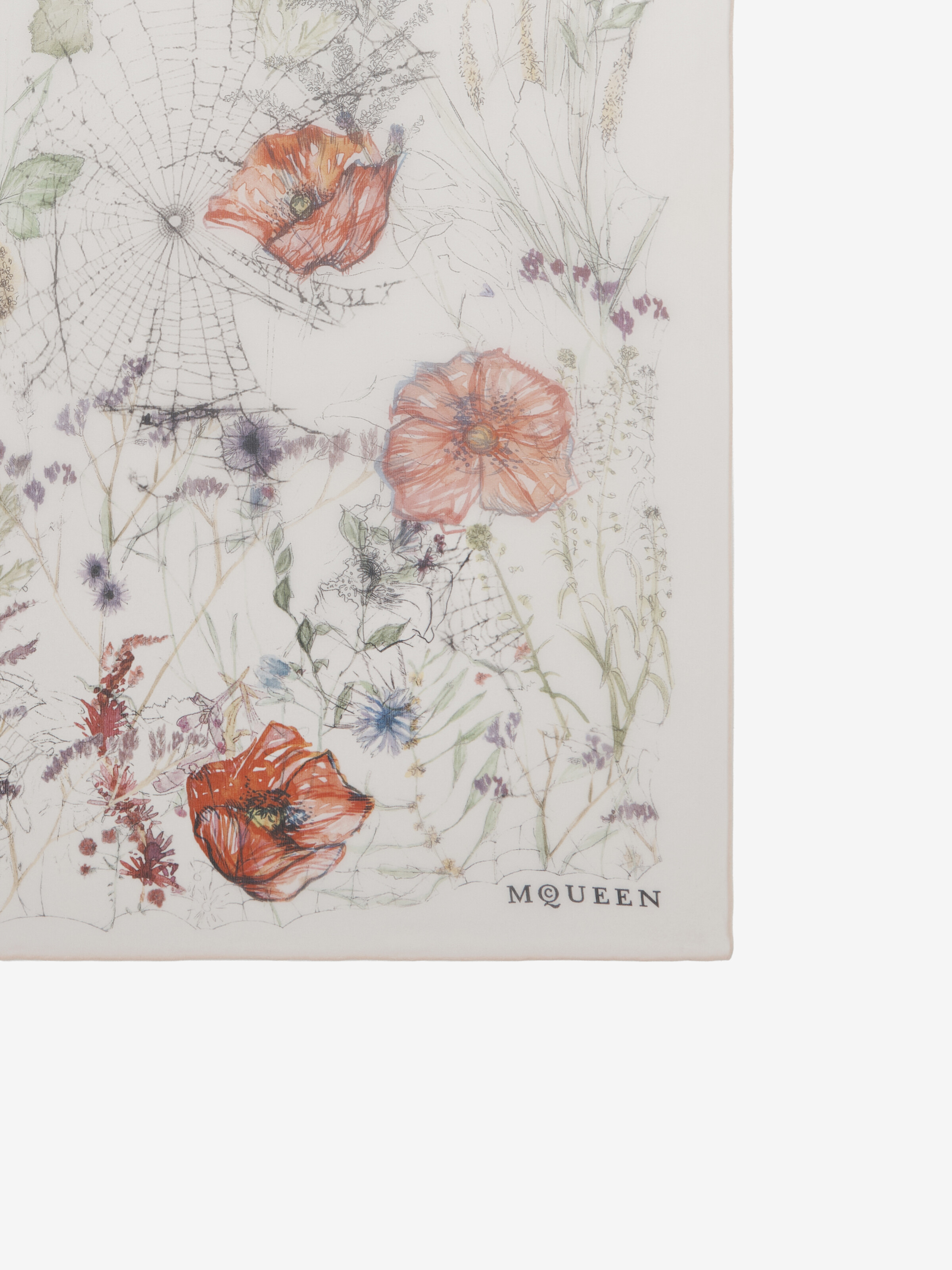 Women's Spider Floral Scarf in Ivory/Red in 100% Silk | Alexander McQueen - image 3