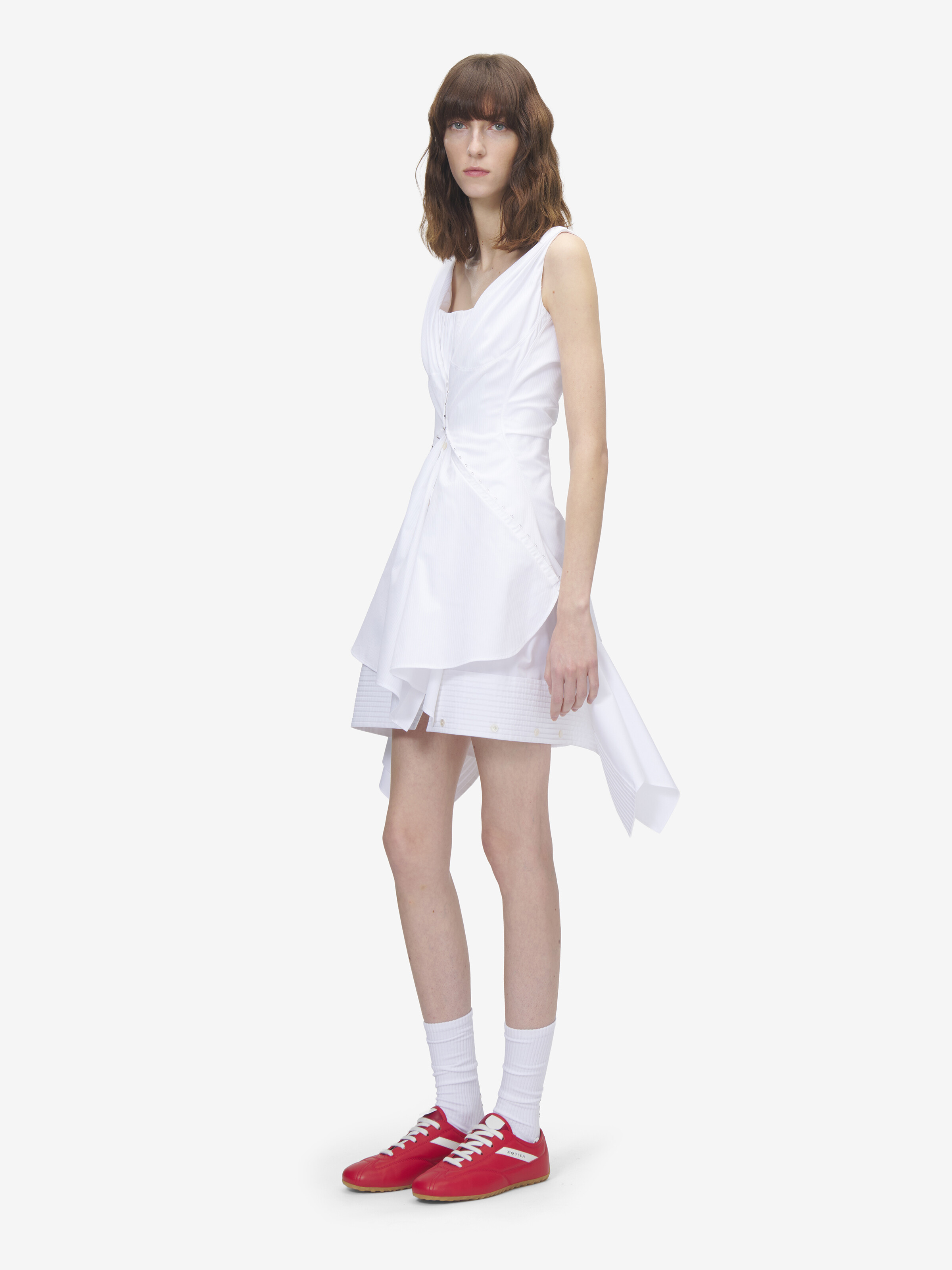 Women's Gathered Mini Dress in Optical White in 100% Cotton | Alexander McQueen - image 3