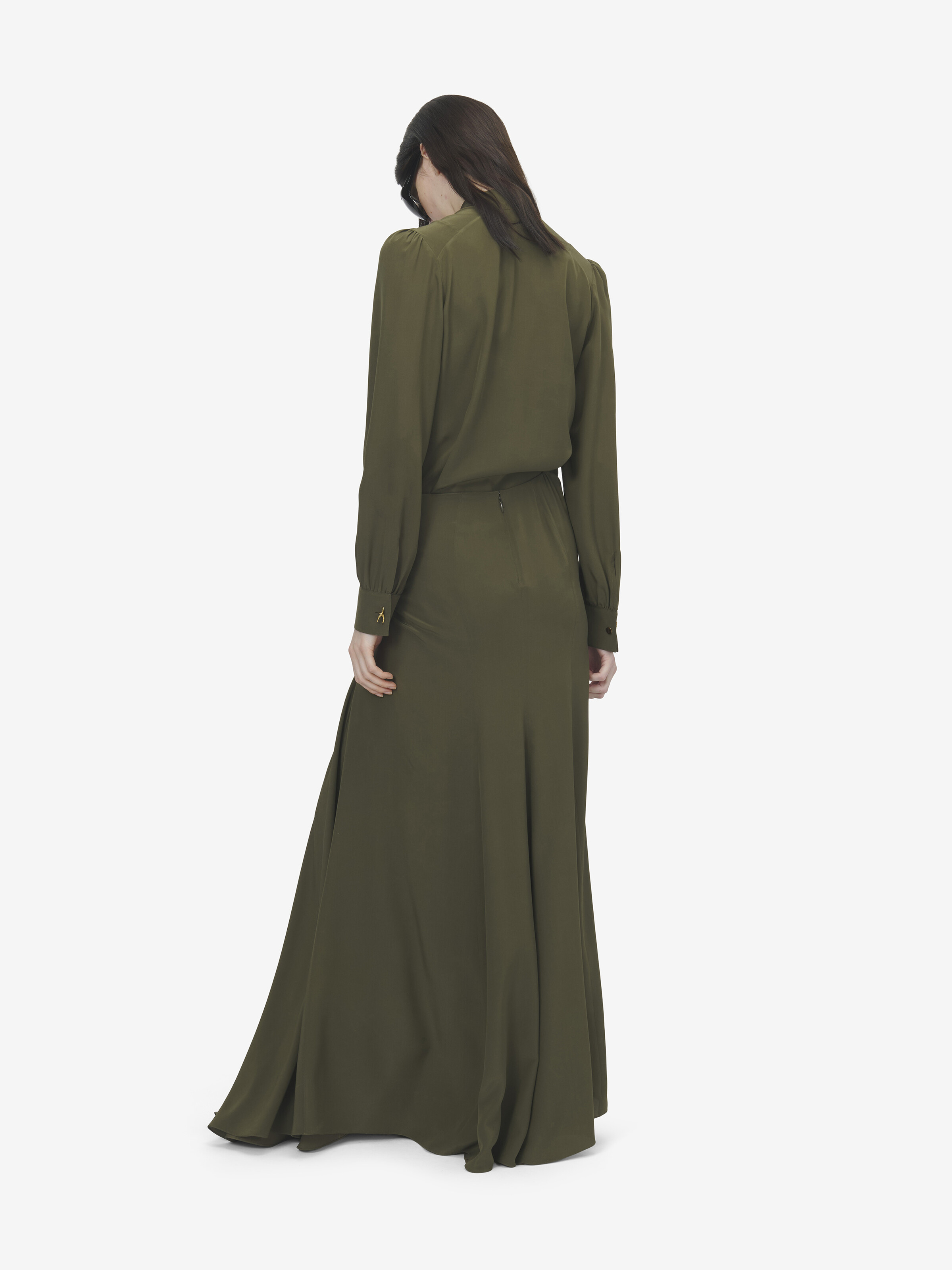 Women's Asymmetric Waist Maxi Skirt in Green in 100% Silk | Alexander McQueen - image 4
