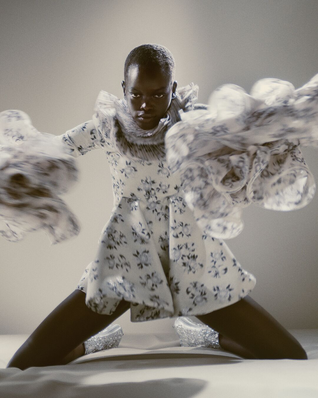 Model on set of McQueen Autumn Winter 2025 Campaign
