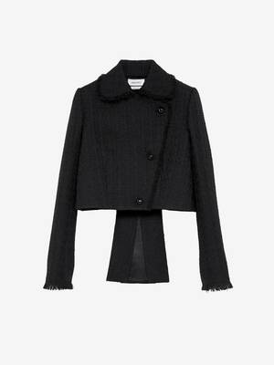 Women's Light Tweed Cropped Jacket in Black | McQueen US