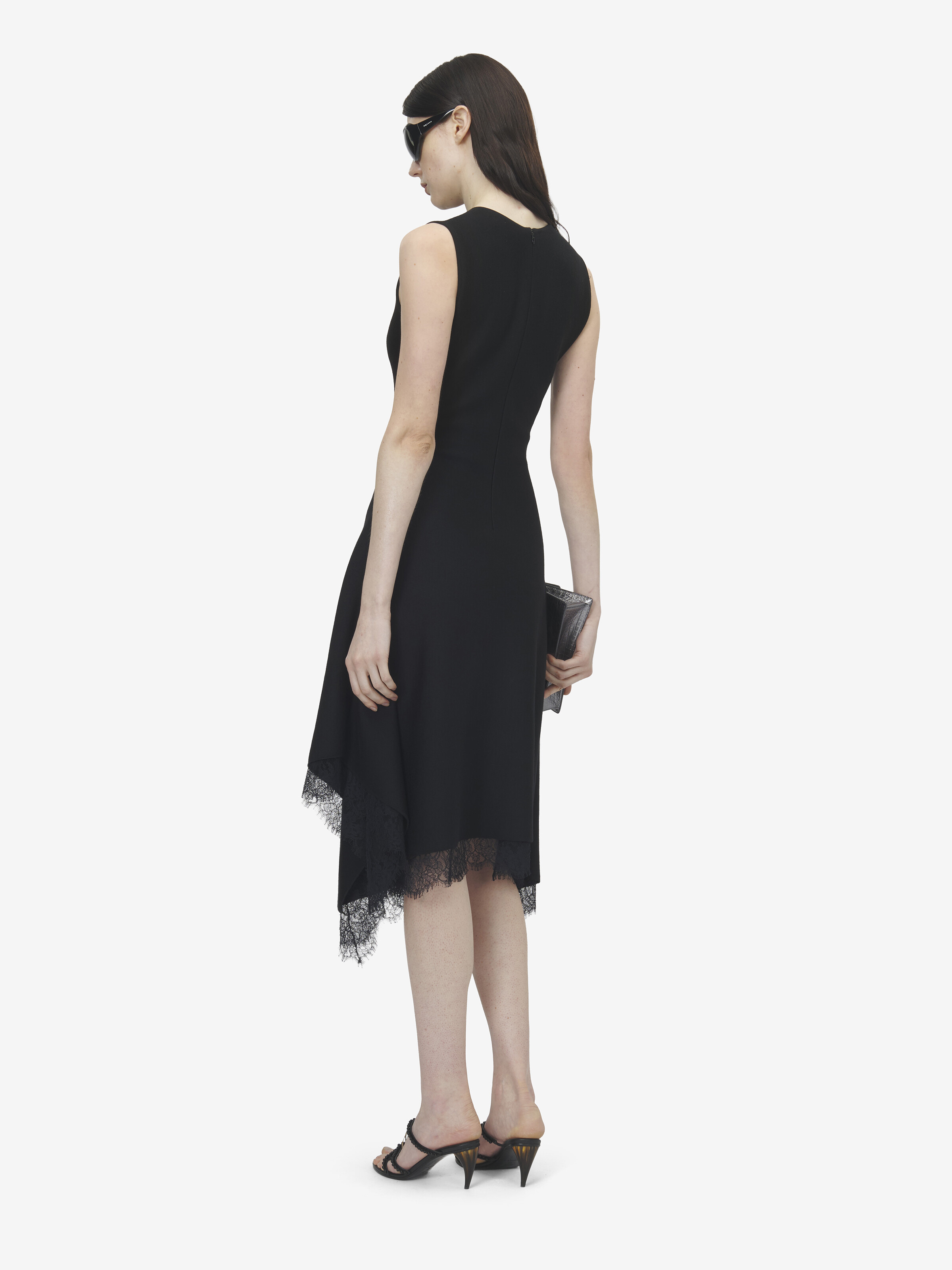 A-Linien-Kleid mit Spitzenbesatz für Damen in Schwarz in 46% Viscose, 45% Wolle, 8% Polyamid1% Elastan | Alexander McQueen - image 4