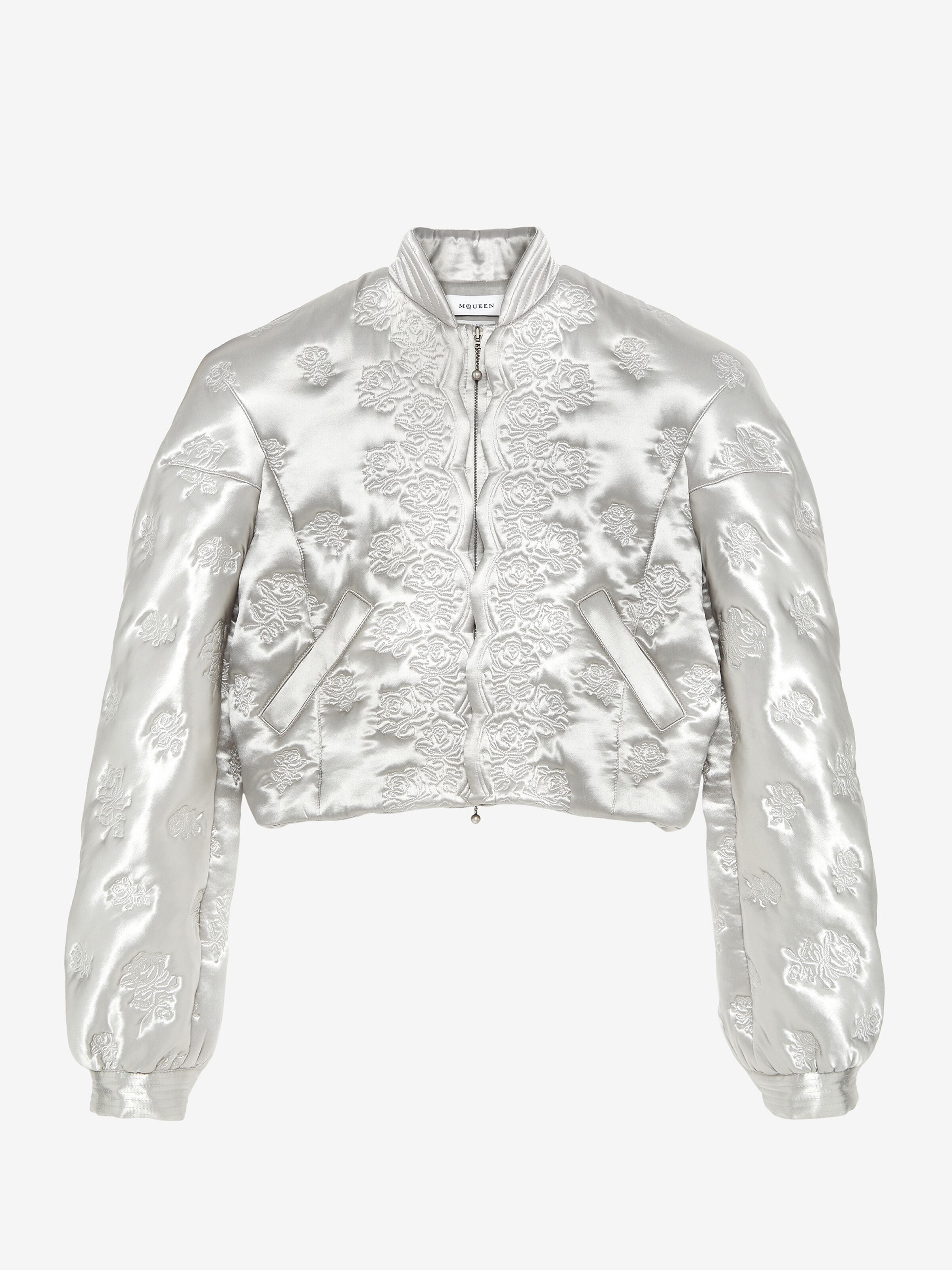 Rose Quilted Cropped Bomber Jacket