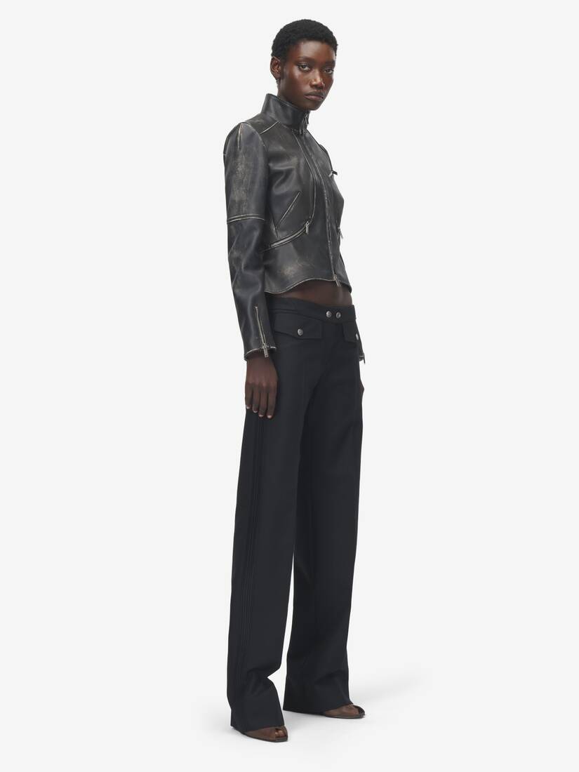 Brushed Leather Cropped Jacket | Alexander McQueen - image 3