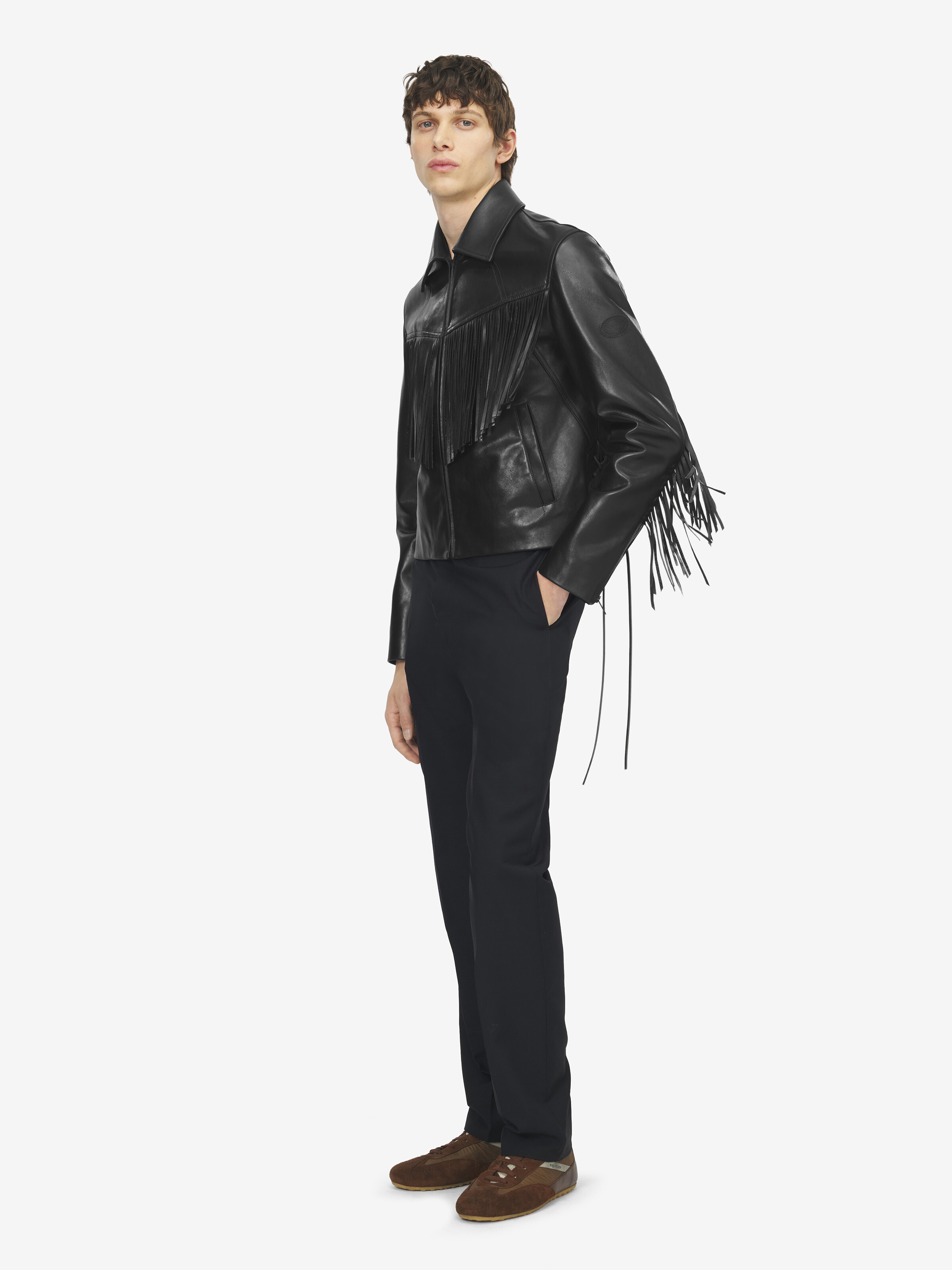 Men's Fringe Leather Jacket in Black in Calf Leather | Alexander McQueen - image 3
