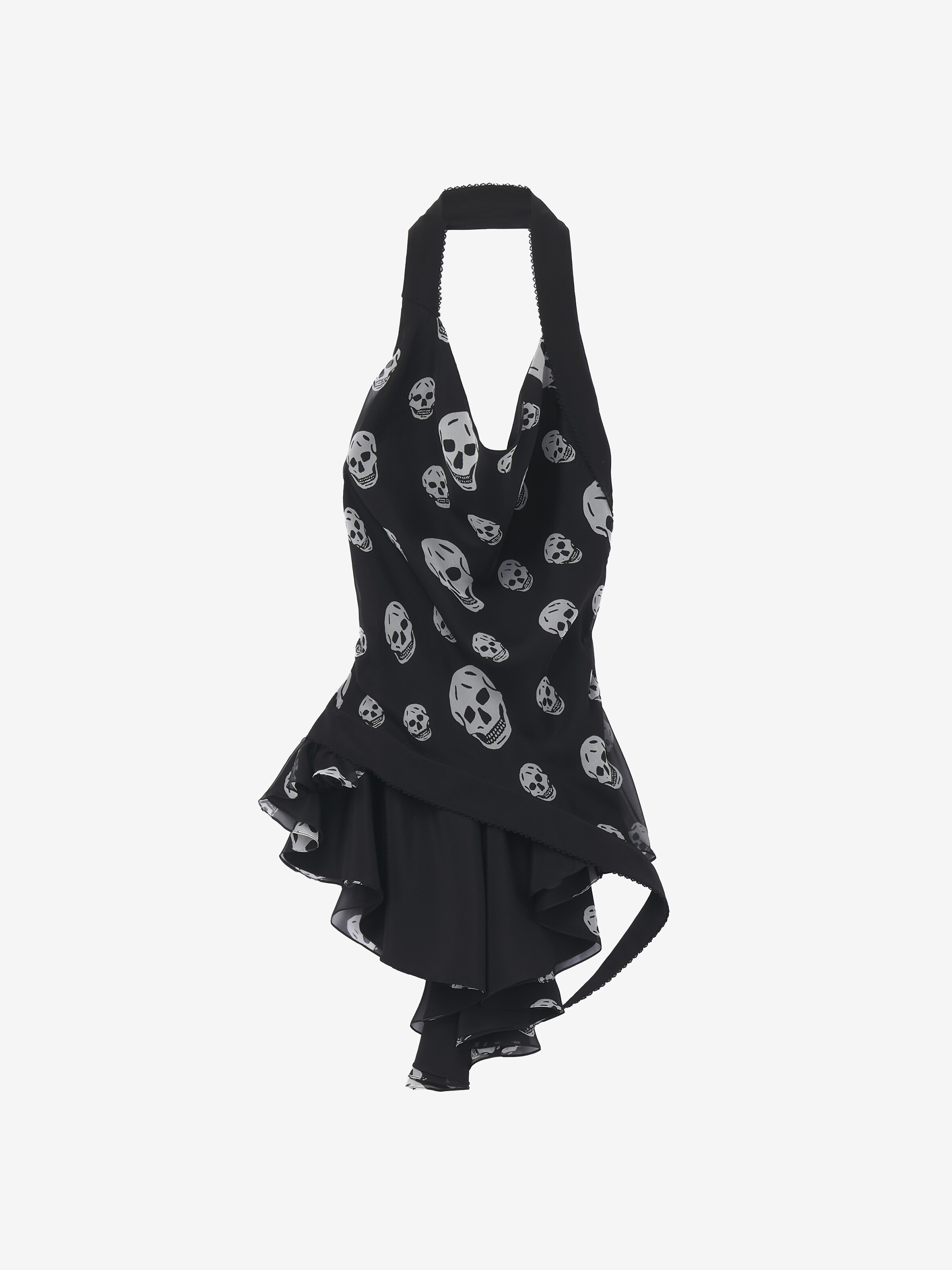 Asymmetrisches Top mit Skull-Print für Damen in Schwarz/Weiss in 100% Seide | Alexander McQueen - image 1