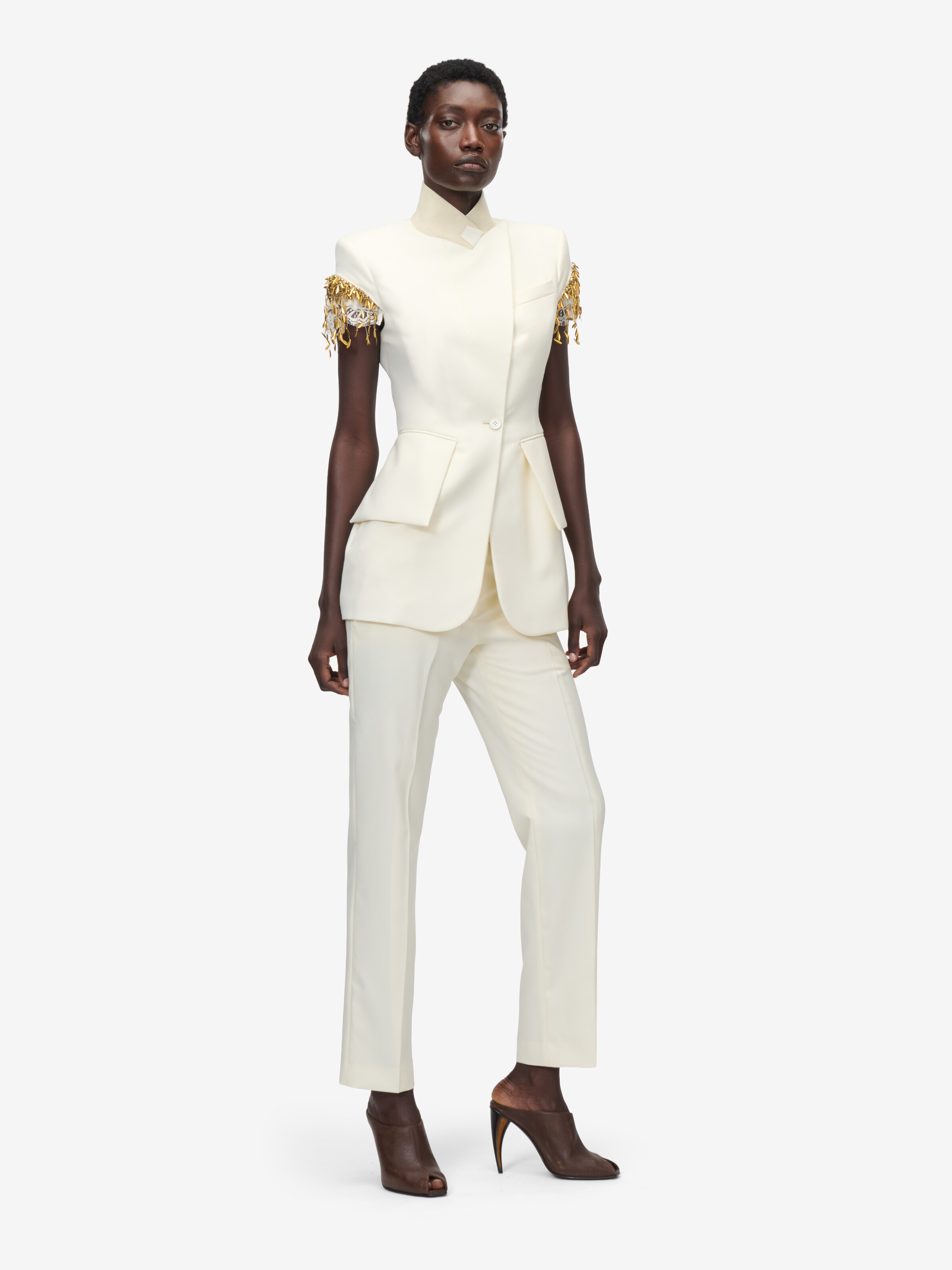 Women's Cigarette Trousers in Ivory in 100% Wool | Alexander McQueen - image 2