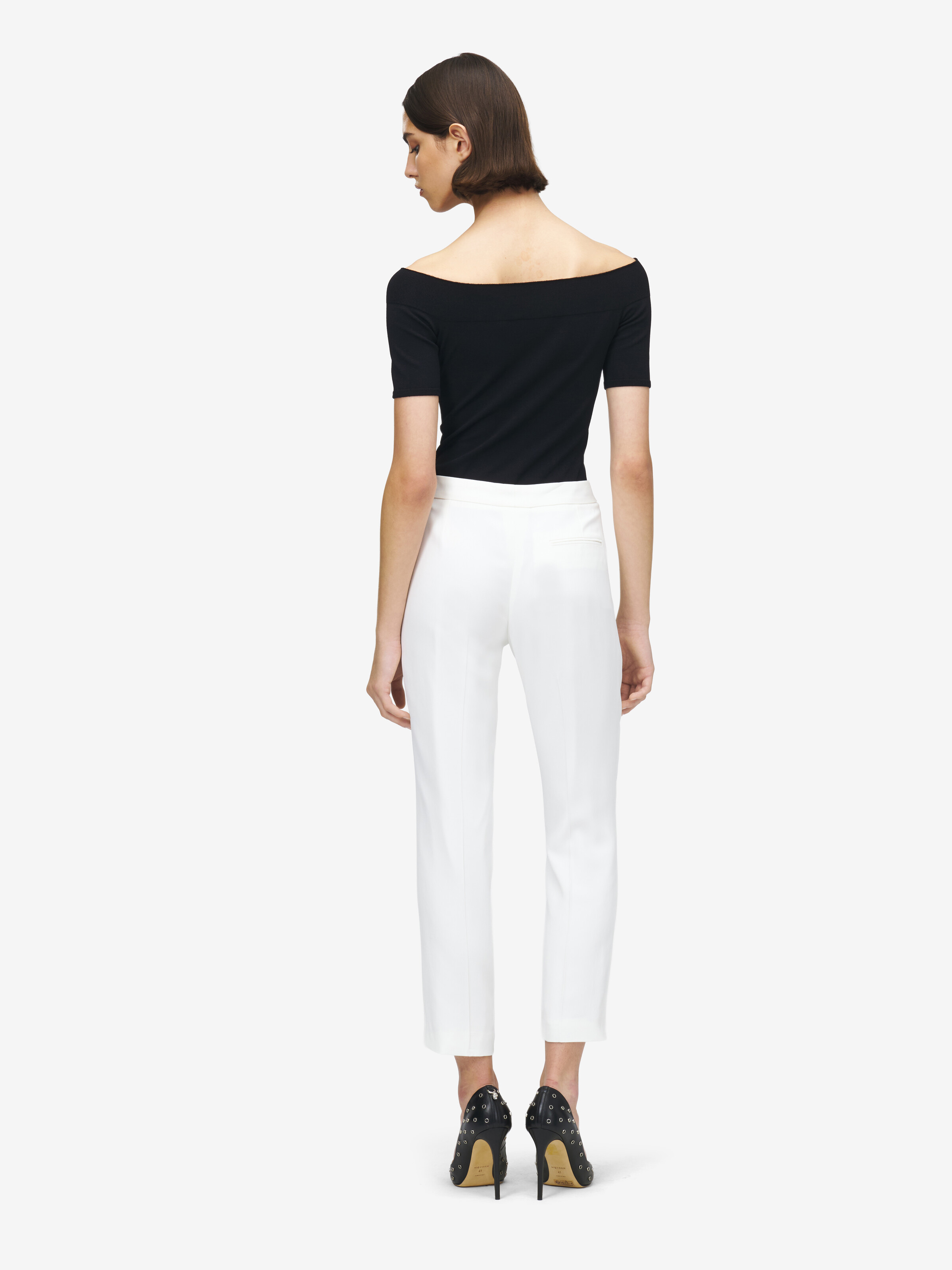 Women's Leaf Crepe Cigarette Trouser in Light Ivory in 52% Viscose, 48 % Acetate | Alexander McQueen - image 4