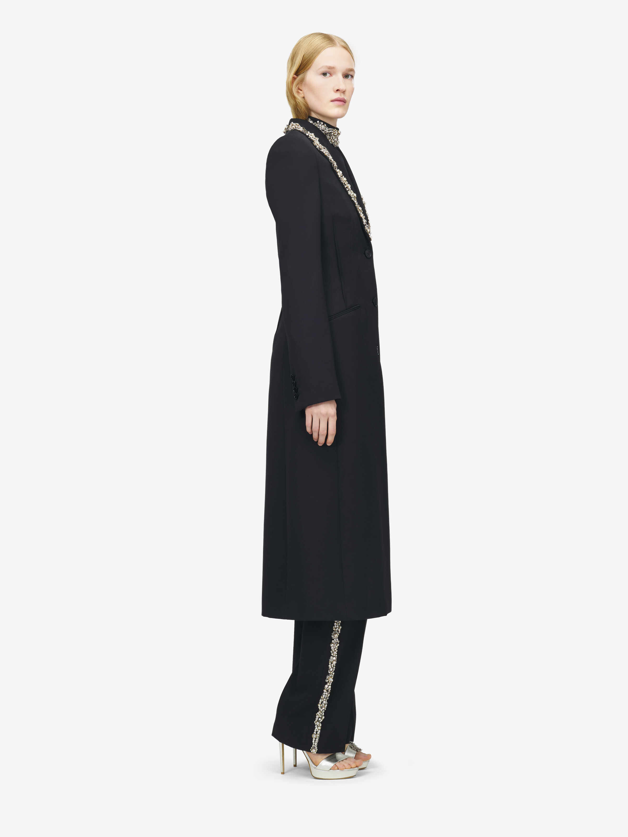 Women's Chain Mail Embroidery Coat in Black in 100% Wool | Alexander McQueen - image 3