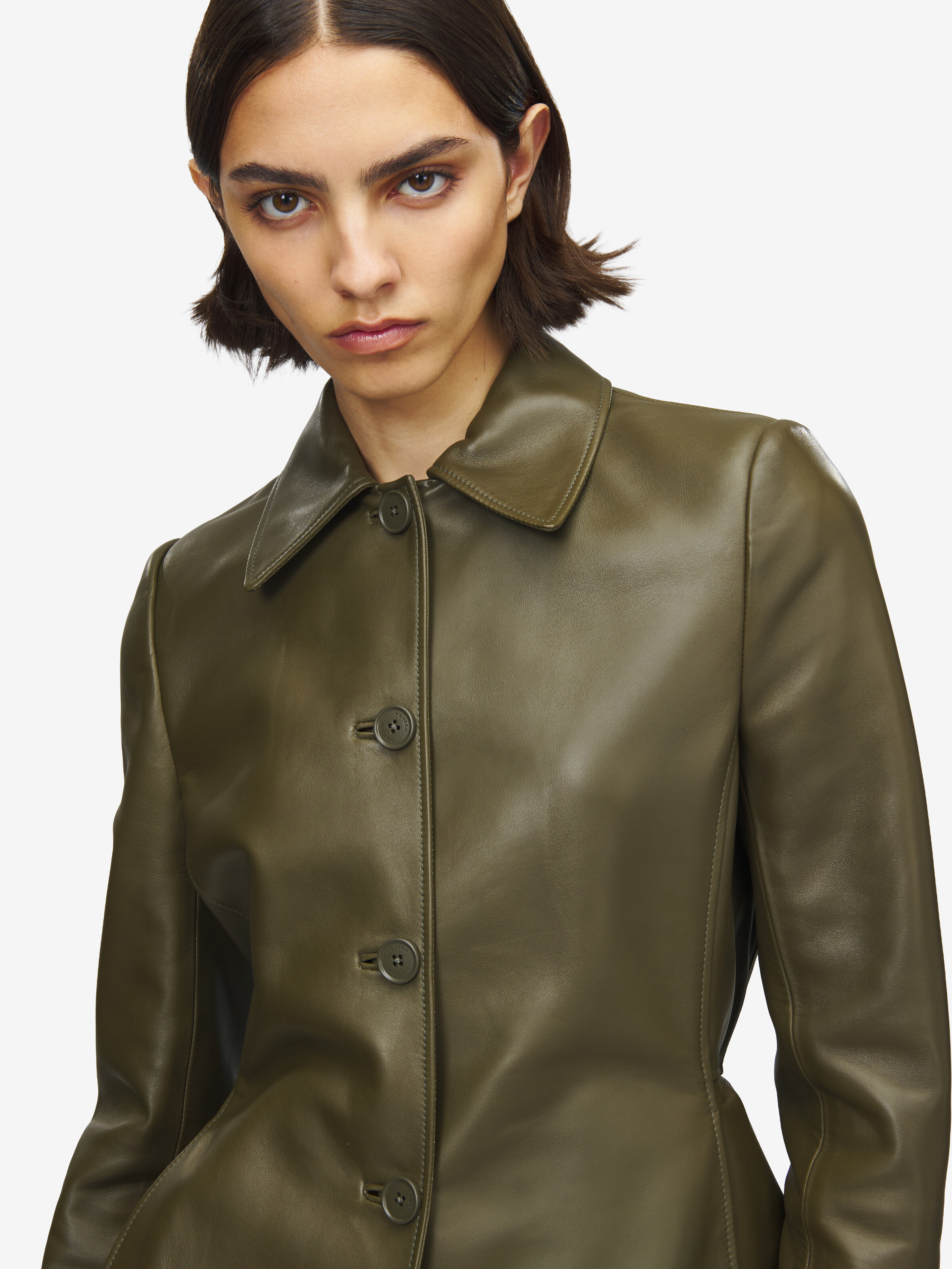 Women's Leather Peplum Jacket in Green in 100% Lamb Leather | Alexander McQueen - image 6