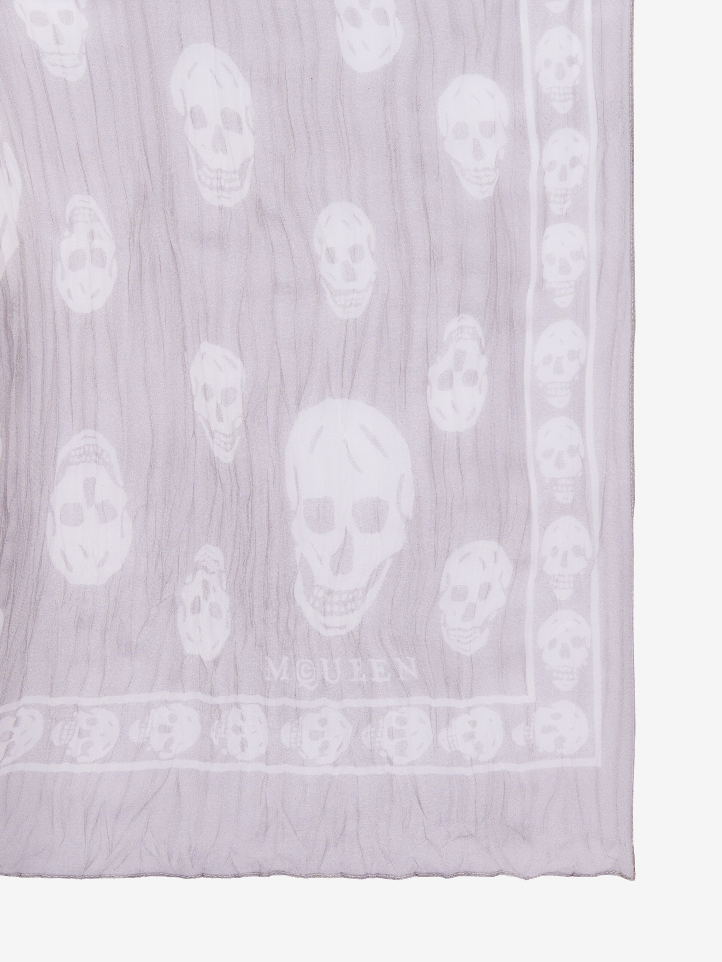 Women's Pleated Skull Scarf in Light Grey in 100% Silk | Alexander McQueen - image 2