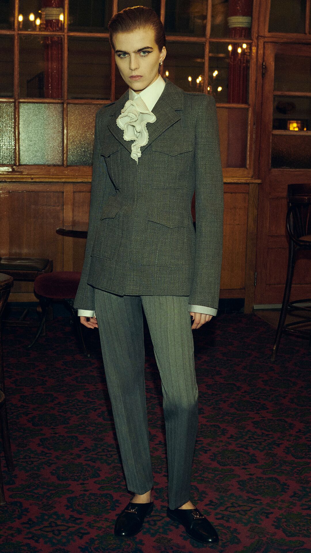 Model on set of McQueen Autumn Winter 2025 Pre-Collection photoshoot
