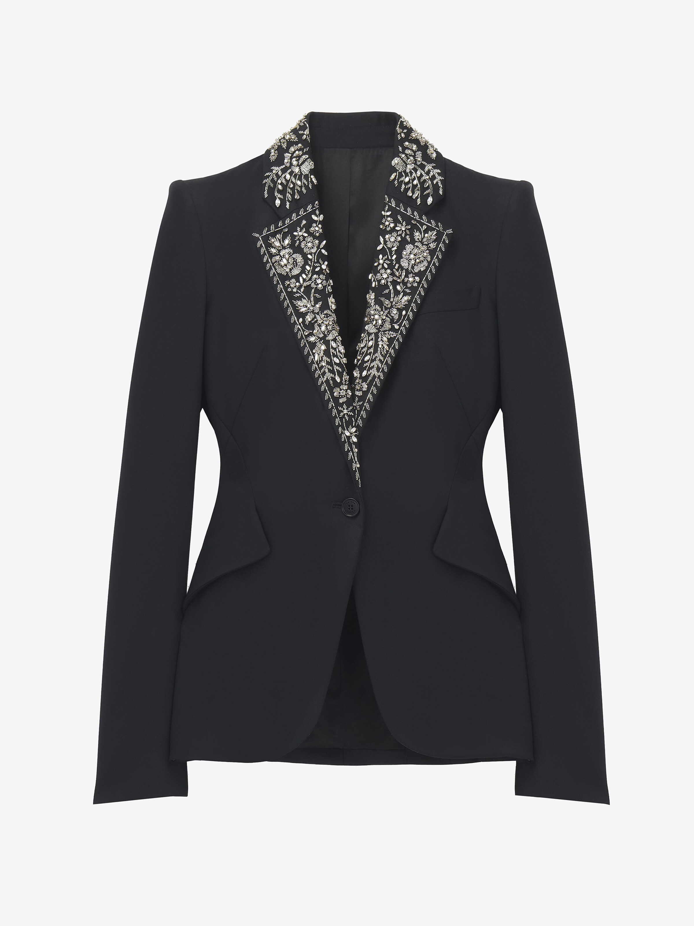 Veste à boutonnage simple et revers brodés