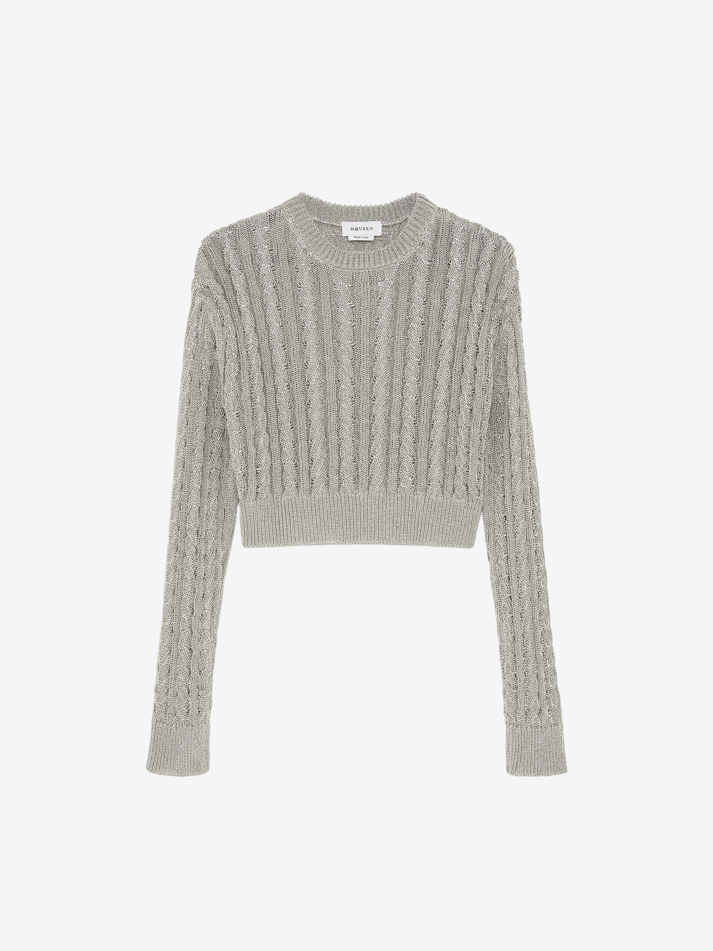 Pull en maille torsadée métallisée
