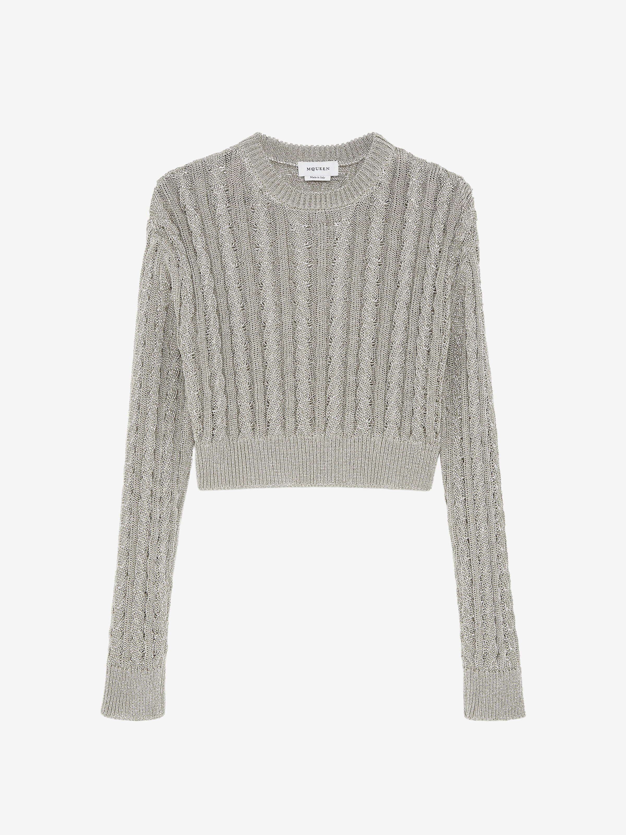 Pull en maille torsadée métallisée