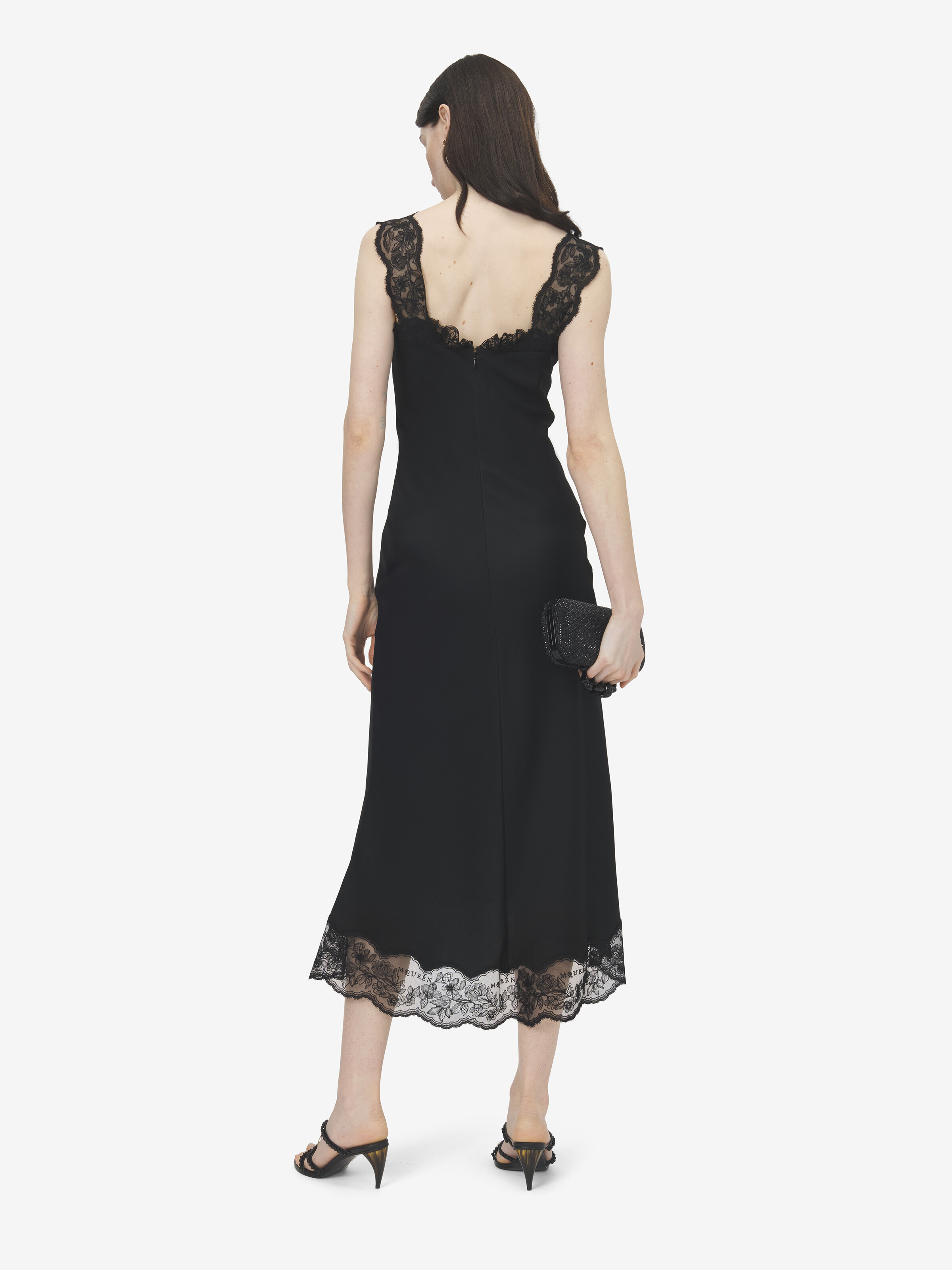 Midikleid mit Spitzeneinsatz für Damen in Schwarz in 61% Viscose, 39% Acetat | Alexander McQueen - image 4