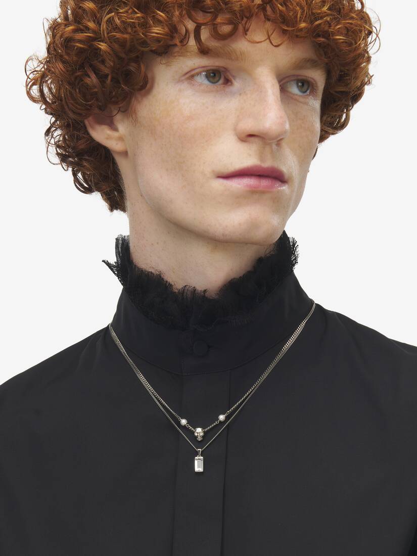 Skull & Pearl Layered Chain Necklace