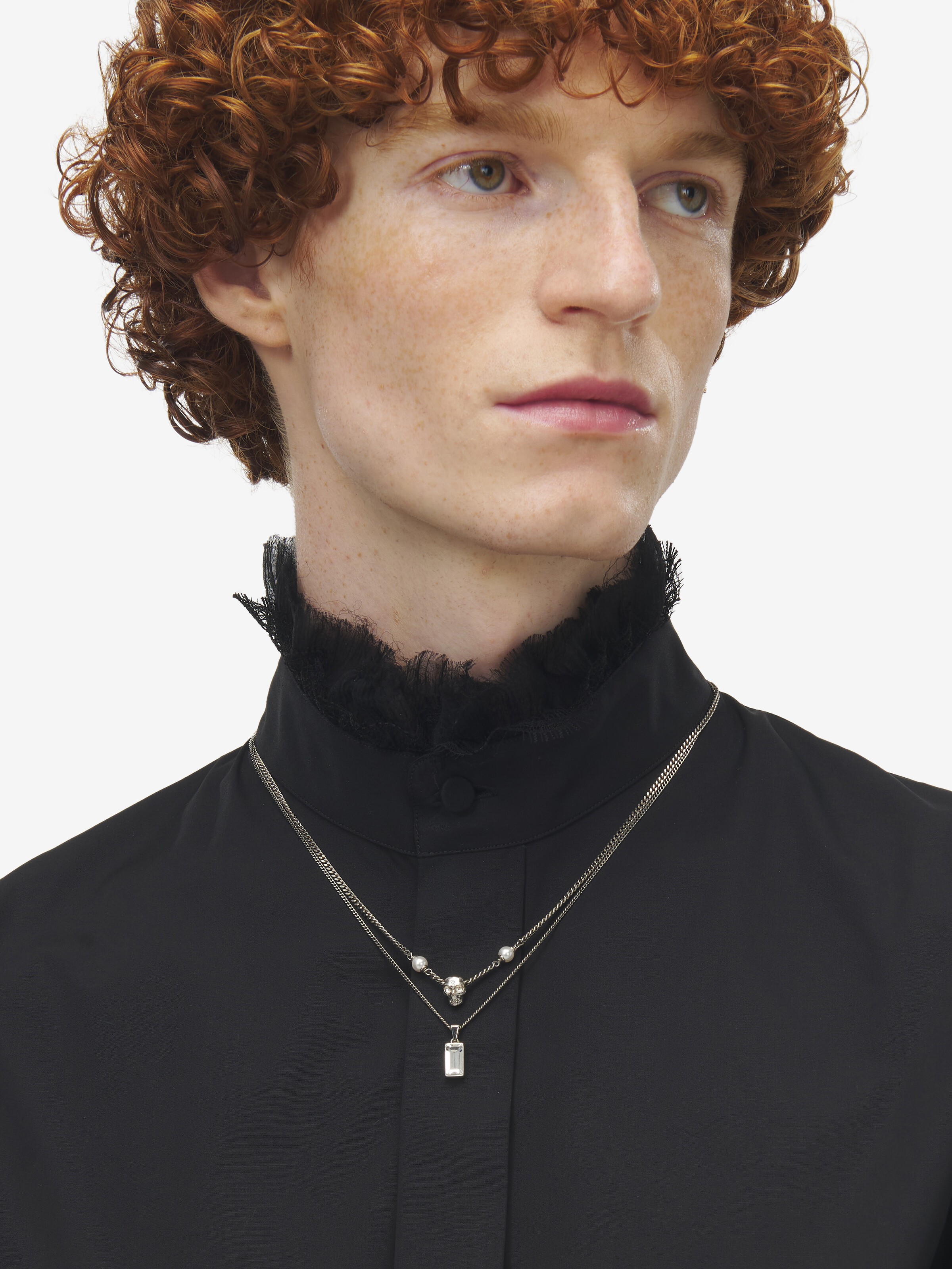 Collana a catena Skull con perla da Uomo in Palladio in Ottone | Alexander McQueen - image 2