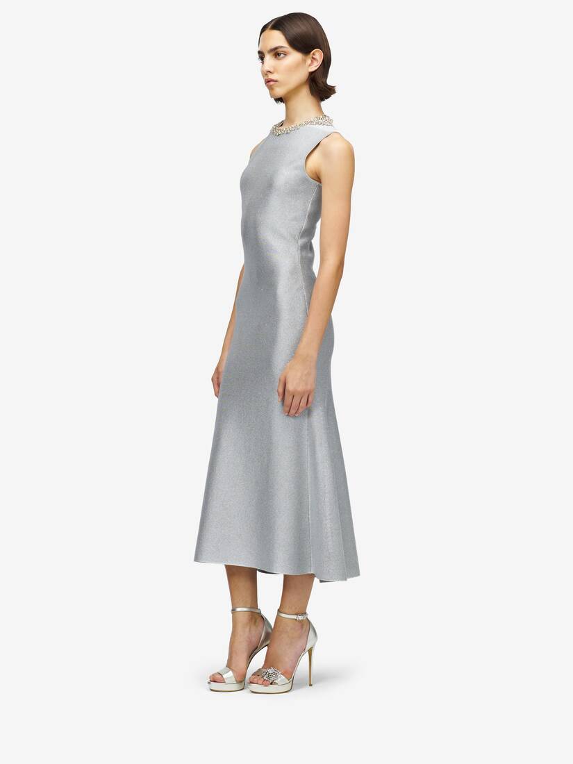 Midikleid mit Kettenhemd-Stickerei
