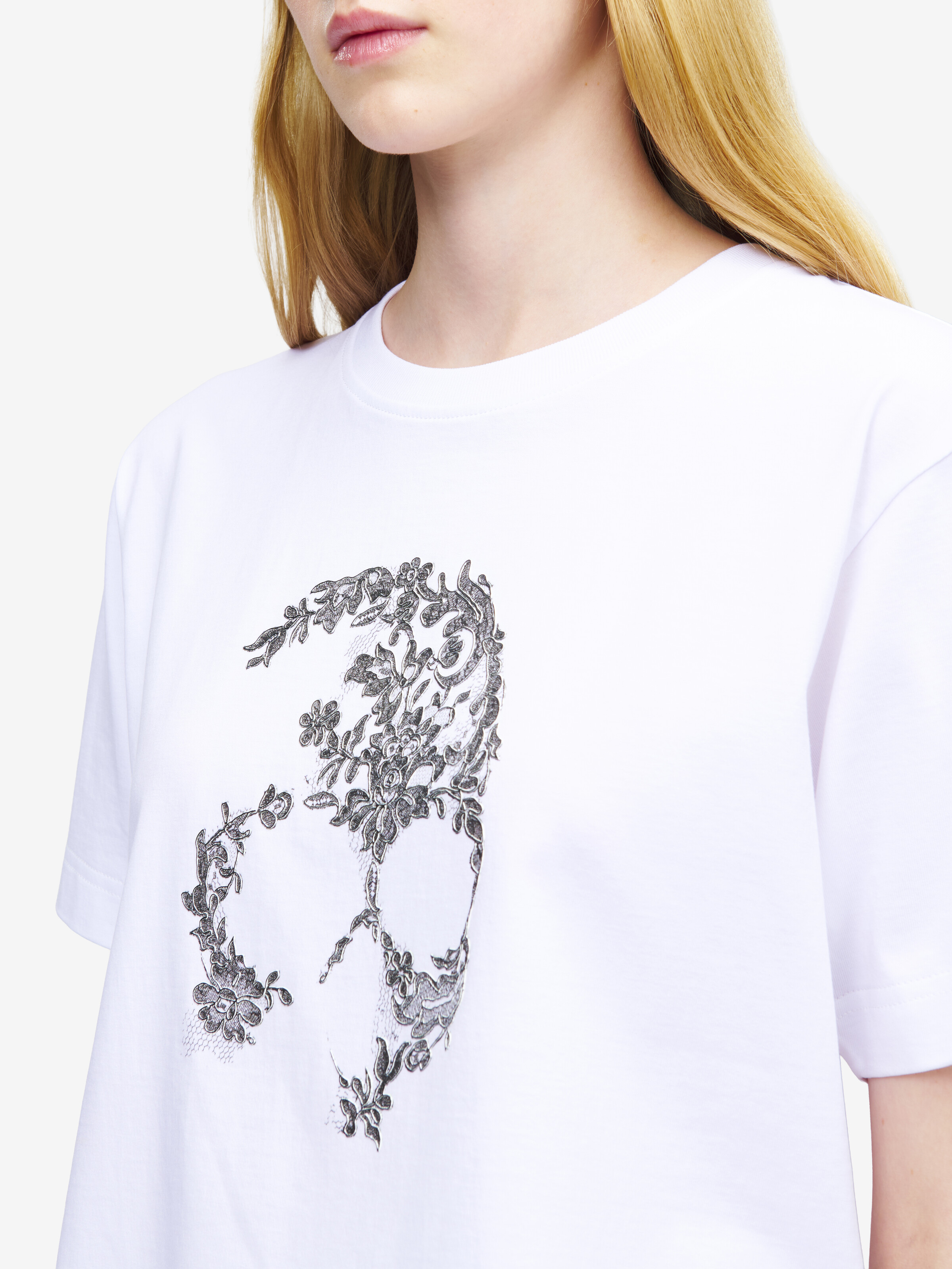 T-shirt Skull à dentelle pour Femme en Blanc in 100% Coton | Alexander McQueen - image 5