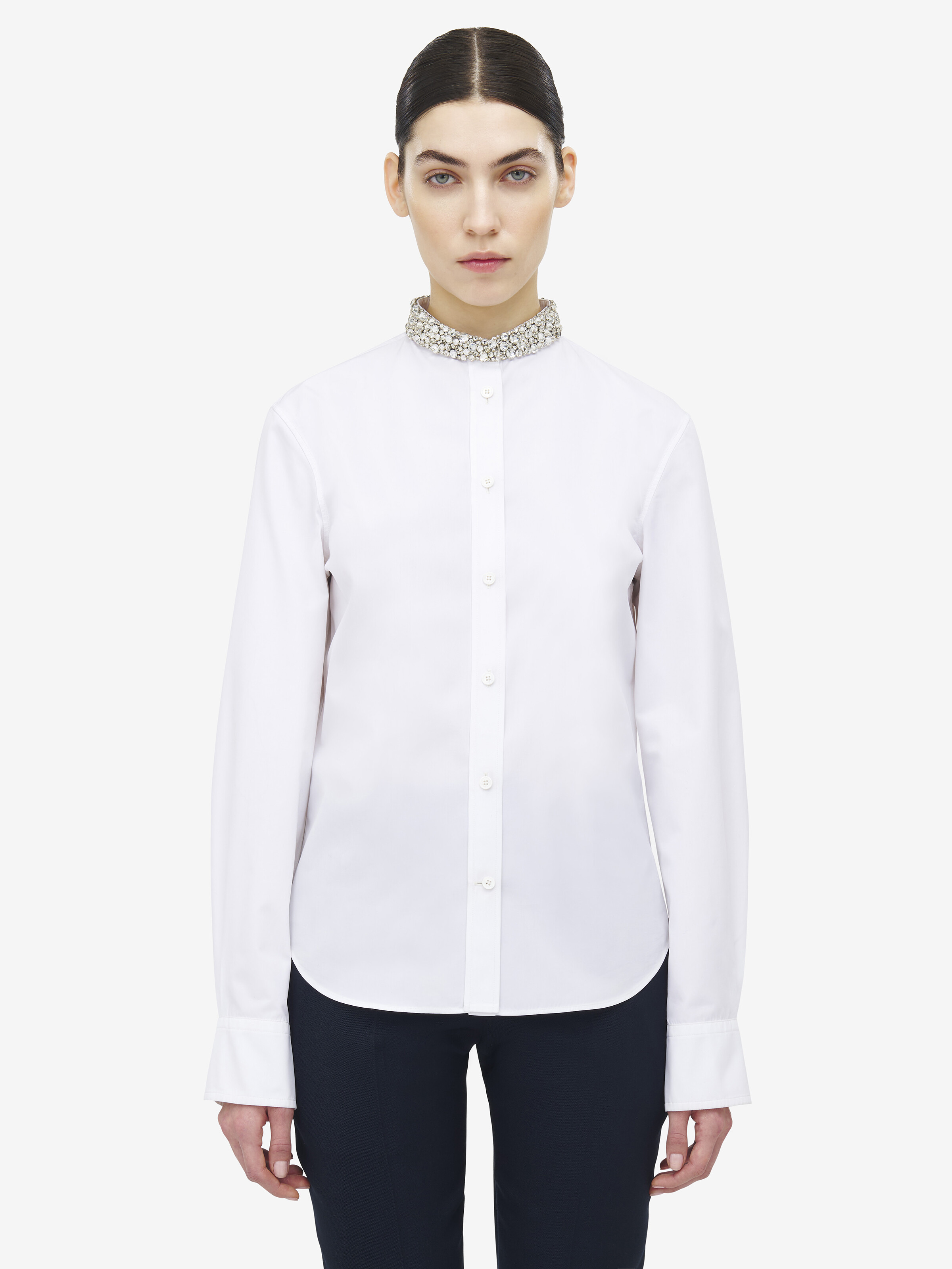 Women's Crystal Embroidery Shirt in Optical White in 100% Cotton | Alexander McQueen - image 6